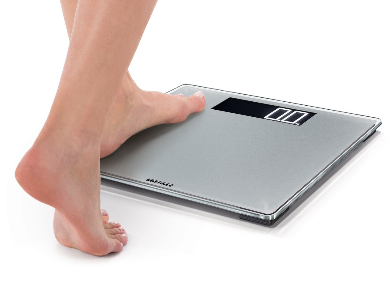 Soehnle Digitale Personenwaage Style Sense Comfort 600 – Genauigkeit 100 g – 200 kg – Silber – Sicherheitsglas