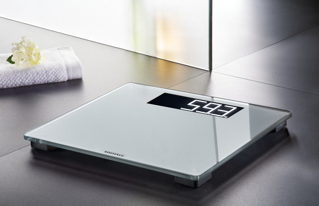 Soehnle Digitale Personenwaage Style Sense Comfort 600 – Genauigkeit 100 g – 200 kg – Silber – Sicherheitsglas