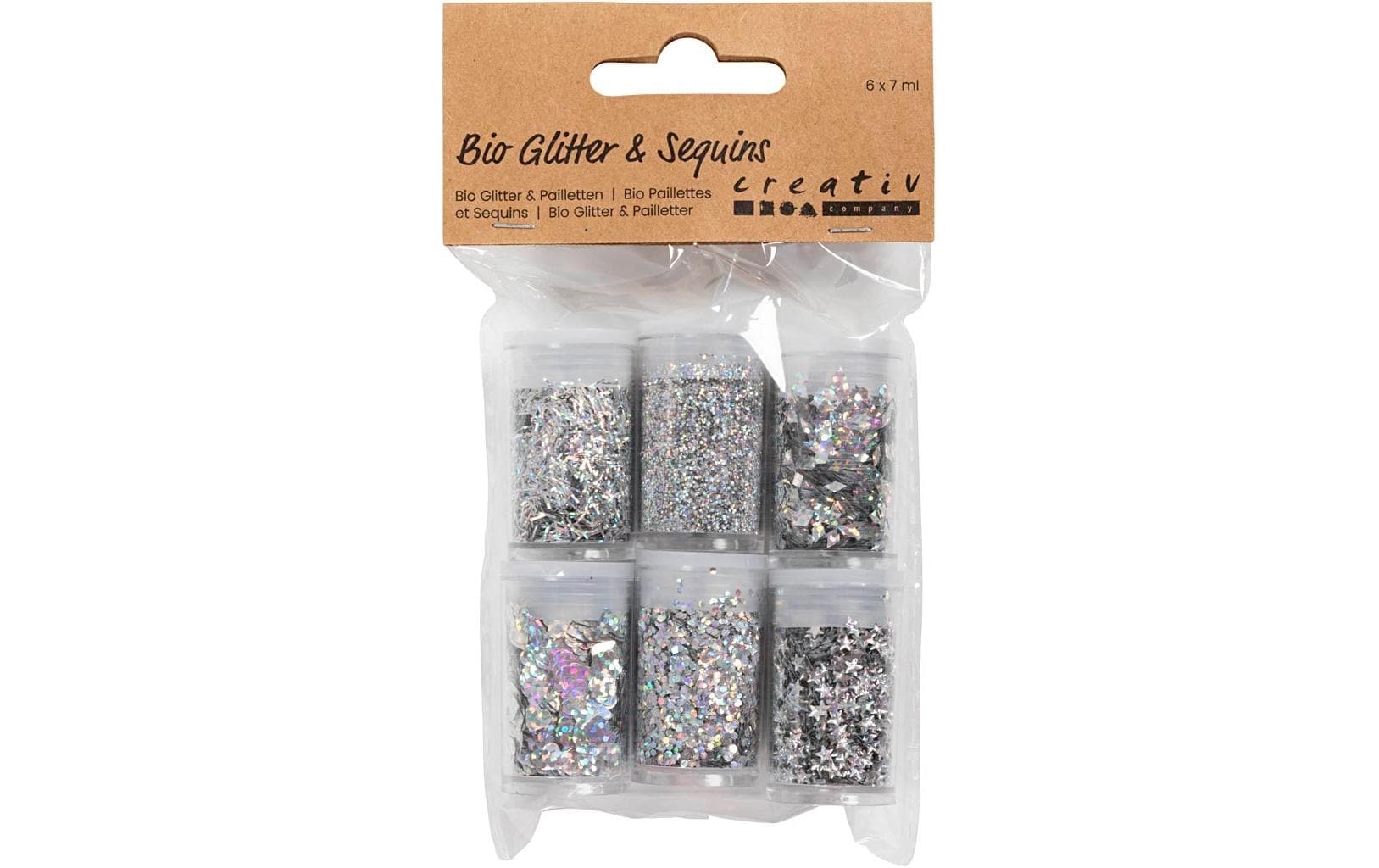 Creativ Company Glitzer-Set, silber, Set à 6, Tuben à 5 g