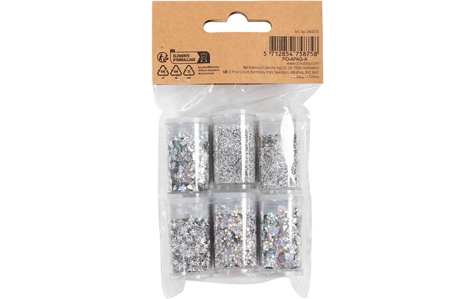 Creativ Company Glitzer-Set, silber, Set à 6, Tuben à 5 g