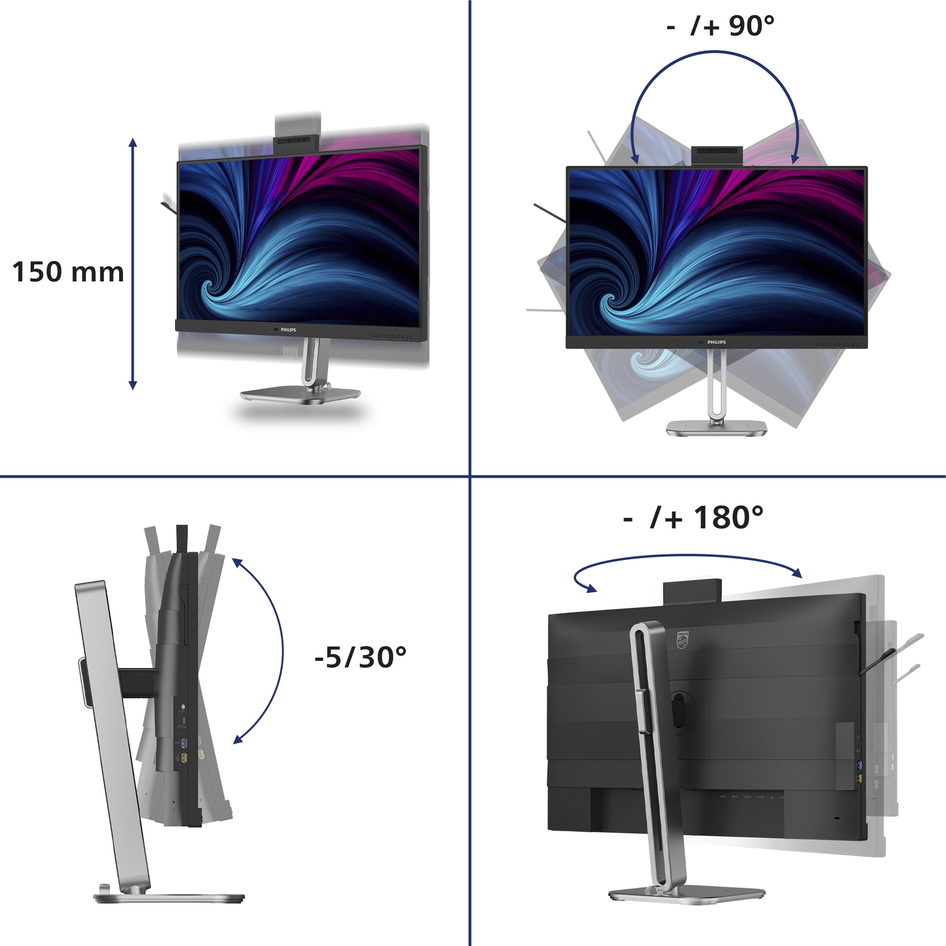 Philips 27B2U4601H/00 – 27", 2560 × 1440 (WQHD), IPS, 120 Hz, USB-C 100 W, Webcam, KVM