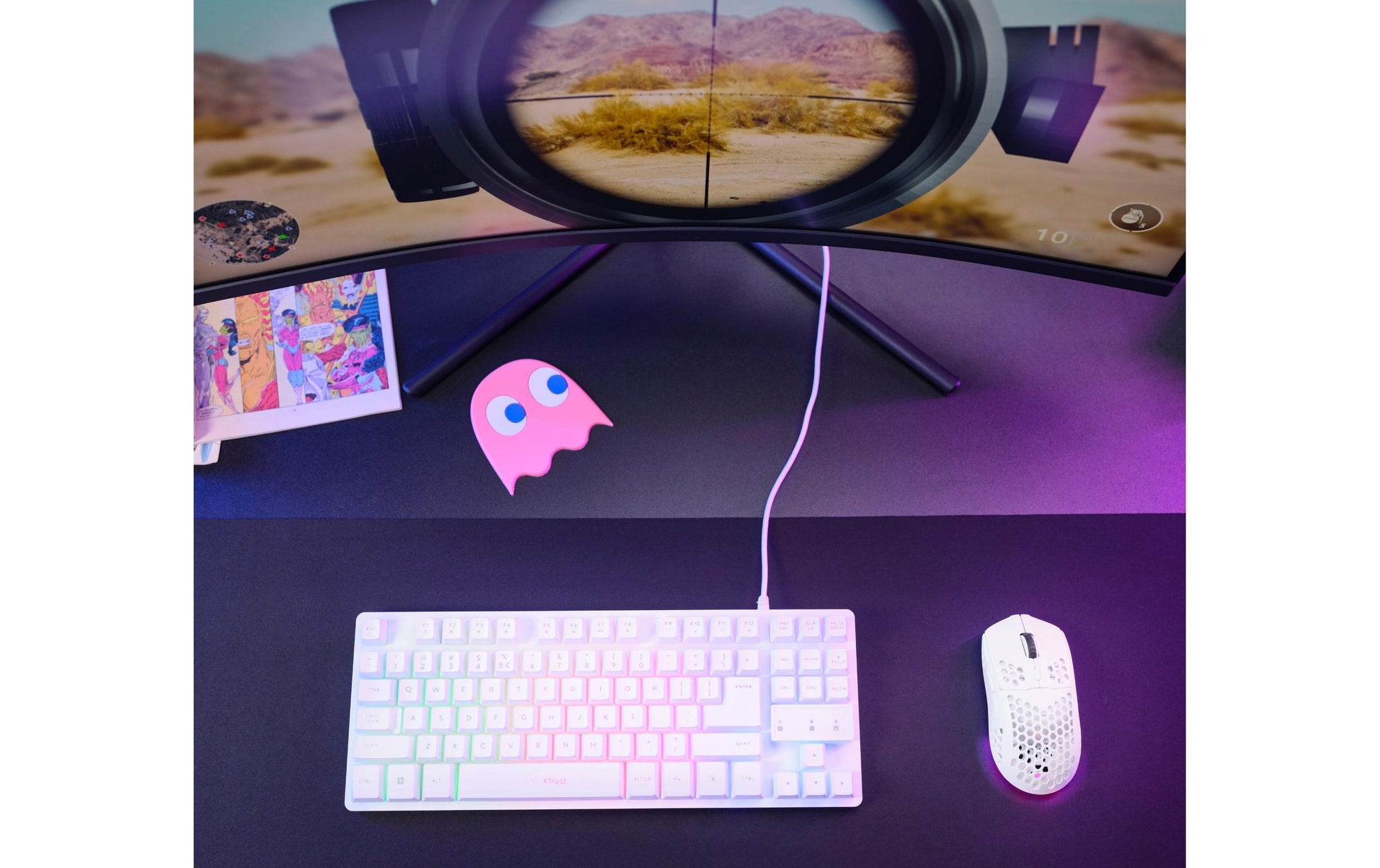 Trust GXT 929 Helox – Gaming-Maus – Kabellos (2,4 GHz), 4800 DPI, RGB-Beleuchtung, Rechtshänder, Weiss