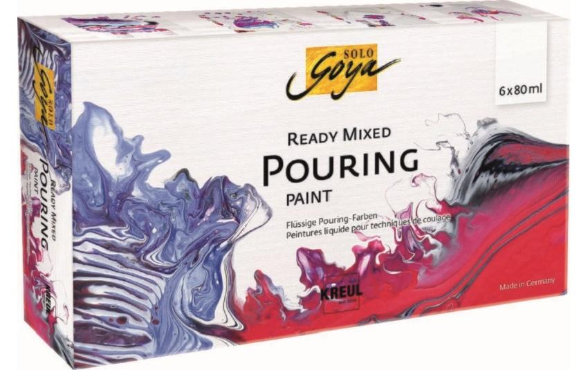 KREUL SOLO GOYA Pouring-Set – Mehrfarbig, seidenmatt – 6×80 ml (480 ml) – für Leinwand, Canvasboard