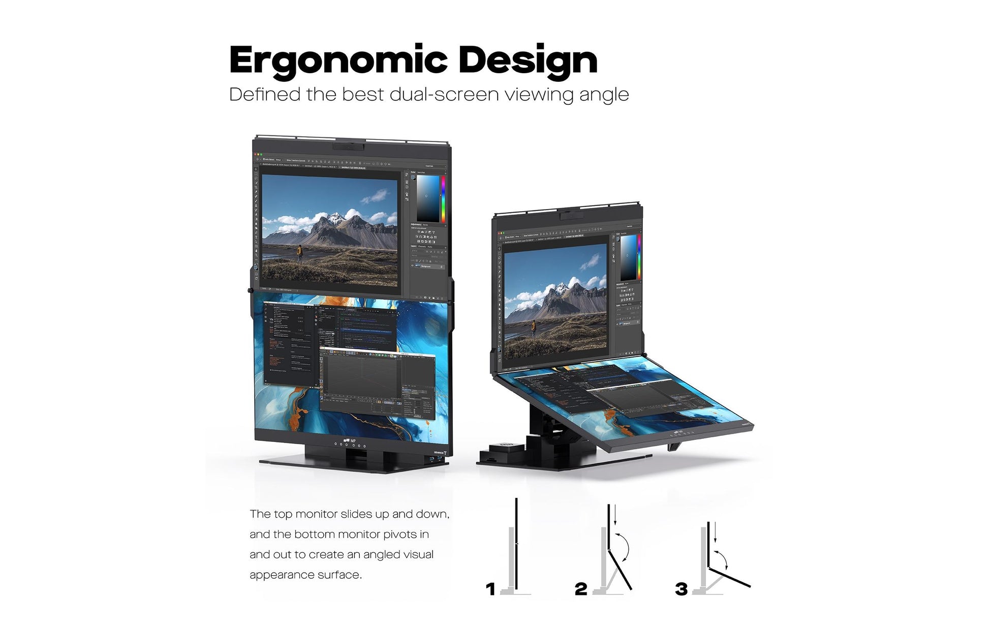 Mobile Pixels Geminos T 24 – Monitor, 24", 60 Hz, 250 cd/m², Webcam, Lautsprecher, 2× USB-C, 2× HDMI, Schwarz