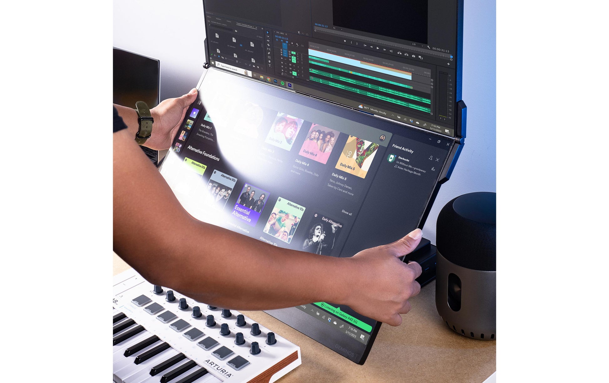Mobile Pixels Geminos T 24 – Monitor, 24", 60 Hz, 250 cd/m², Webcam, Lautsprecher, 2× USB-C, 2× HDMI, Schwarz