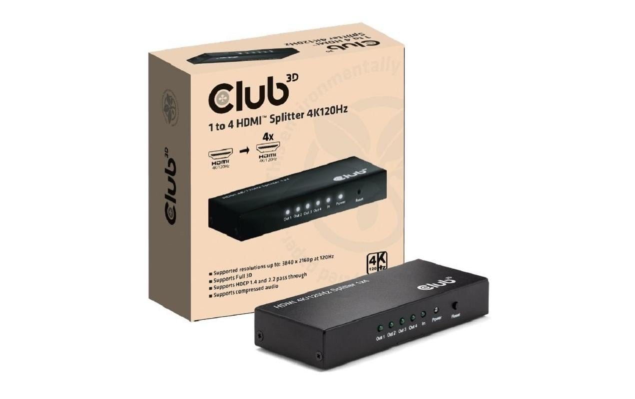 CLUB3D HDMI Splitter 1 zu 4 – 4× HDMI, 4K (3840 × 2160) – Passiv, HDCP 1.4/2.2 – Schwarz