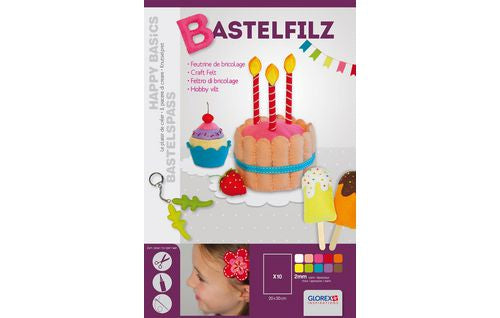 GLOREX Bastelfilz, Mehrfarbig, 20 × 30 cm, 2 mm, 10 Bogen