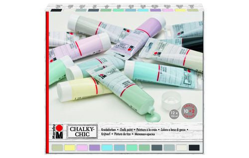 Marabu Chalky-Chic – Kreidefarbe – Set – 12 Farben, matt, 12 × 100 ml