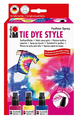 Marabu TIE DYE STYLE – Textilsprühfarben-Set – Himbeere, Zitrone, Marineblau – 3 × 100 ml – Wasserbasiert