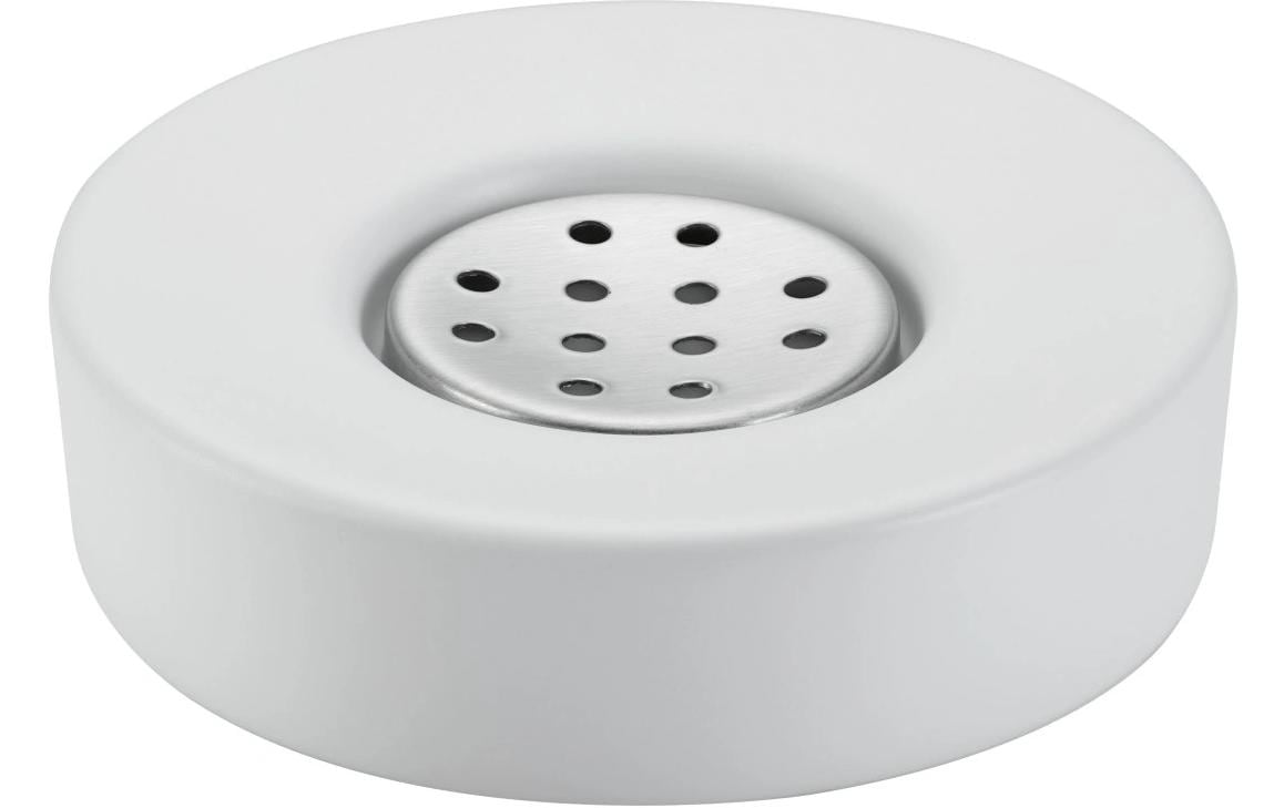 Diaqua Seifenschale Zylo – Ø11,5×3 cm, Keramik/Metall, Weiss, rund
