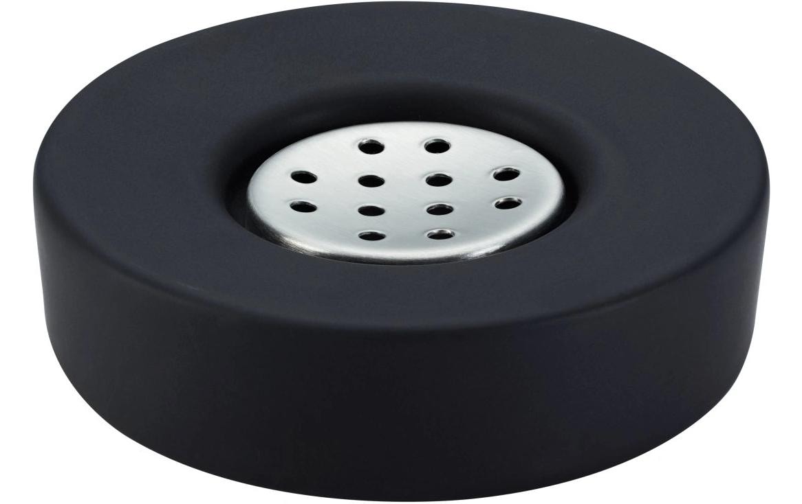 Diaqua Seifenschale Zylo – Keramik, Metall, Ø11,5×3 cm, Schwarz (rund)