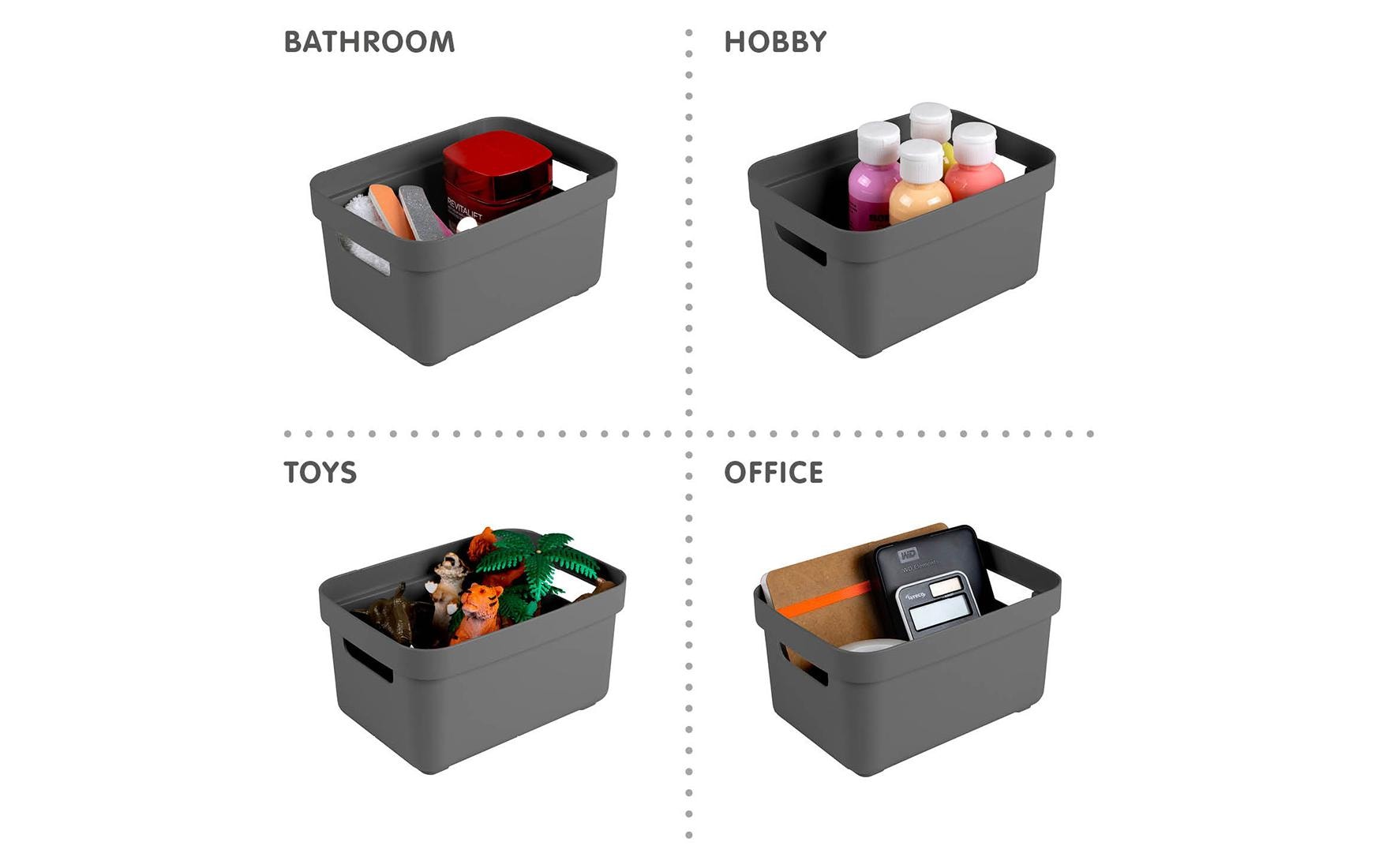 Sigma home Aufbewahrungsbox 2,5 L (ohne Deckel) – Kunststoff – Anthrazit – stapelbar, mit Griff