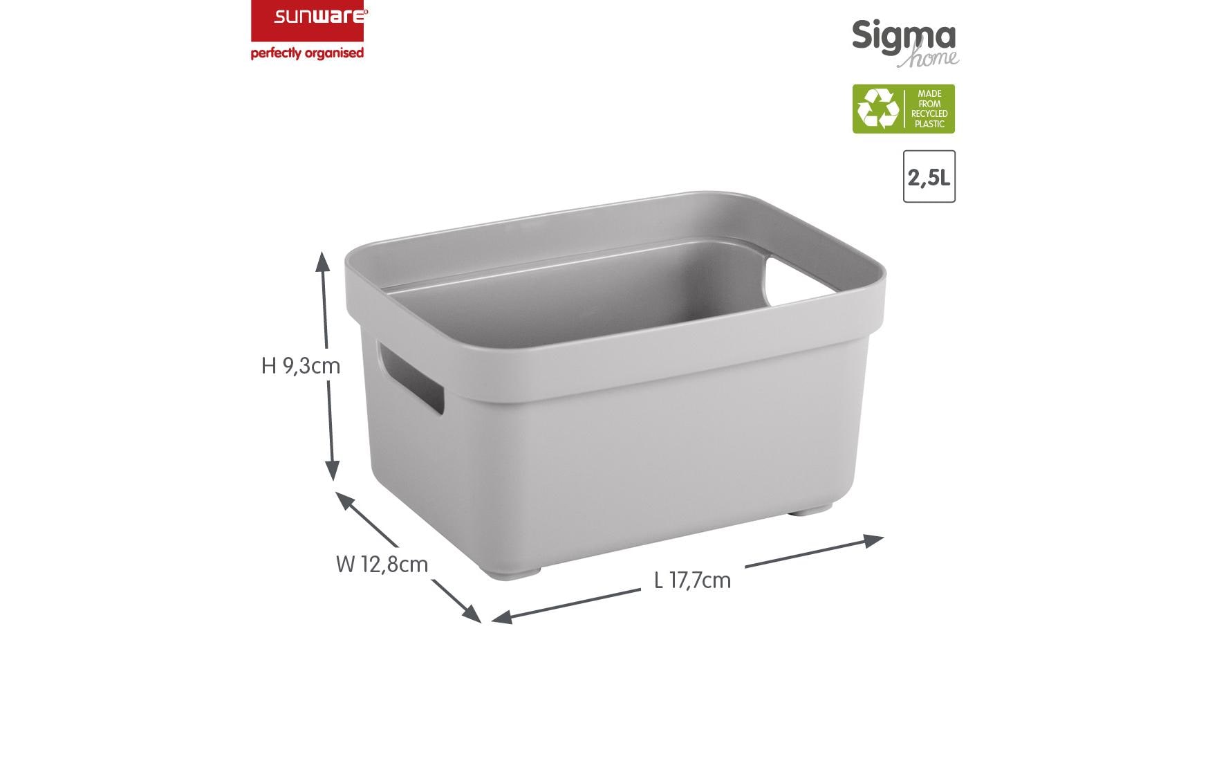 Sigma home Aufbewahrungsbox 2,5 l (ohne Deckel) – Kunststoff – Grau – stapelbar, mit Griff – 177 × 128 × 93 mm