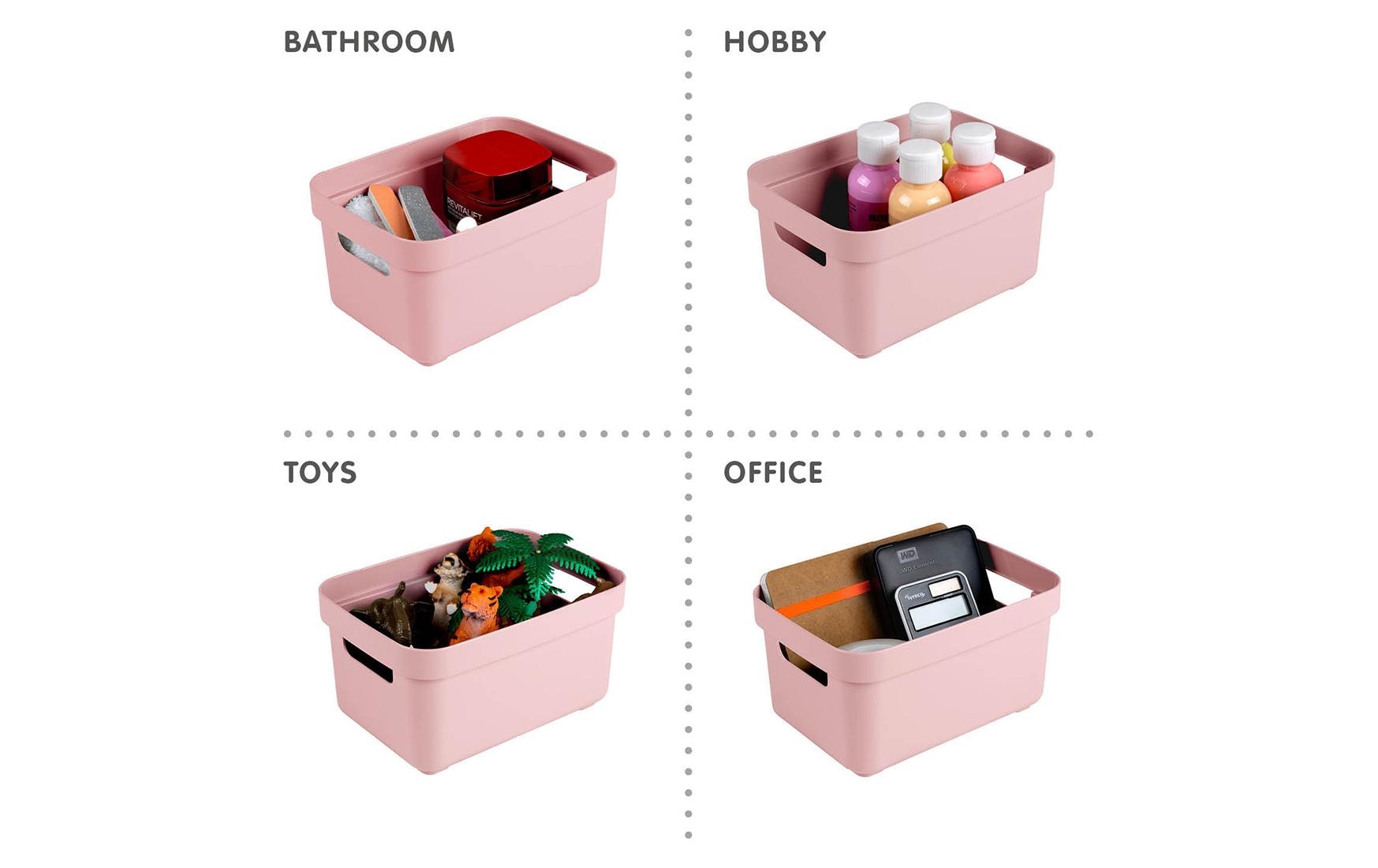 Sigma home Aufbewahrungsbox 2,5 l (ohne Deckel) – Kunststoff – Rosa – mit Griff – 177 × 128 × 93 mm