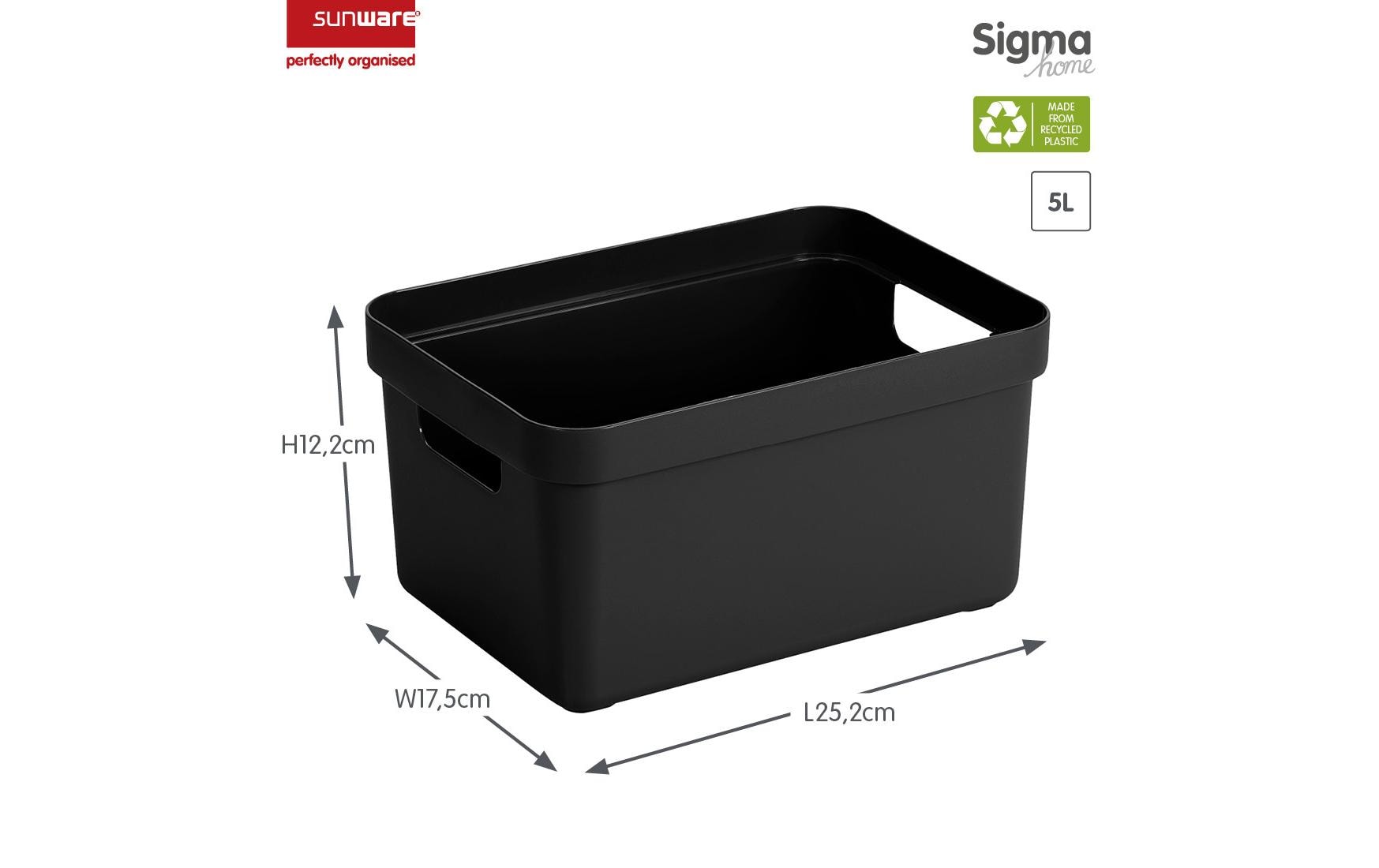 Sigma home Aufbewahrungsbox 5 L (ohne Deckel) – Kunststoff – Schwarz – stapelbar – 252 × 122 × 180 mm