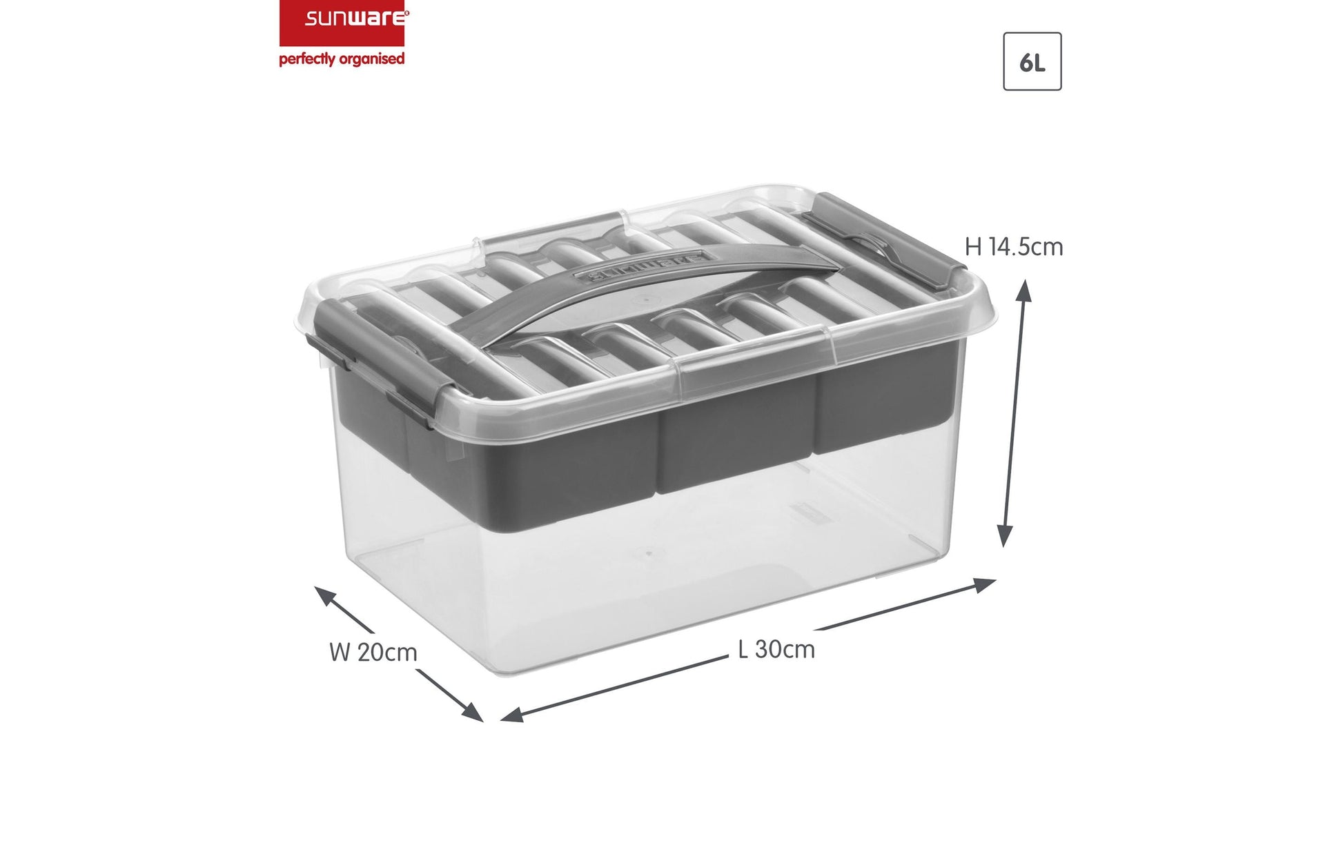 Sigma home Q-Line Aufbewahrungsbox 6 l – Kunststoff – Grau – 300 × 200 × 145 mm