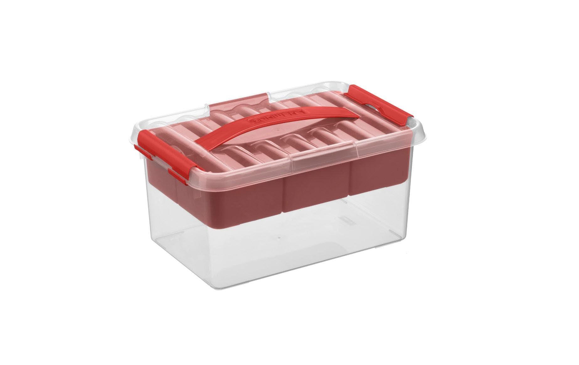 Sigma home Q-Line Aufbewahrungsbox 6 l (mit Deckel) – Kunststoff – Rot/Transparent – 300 × 200 × 145 mm