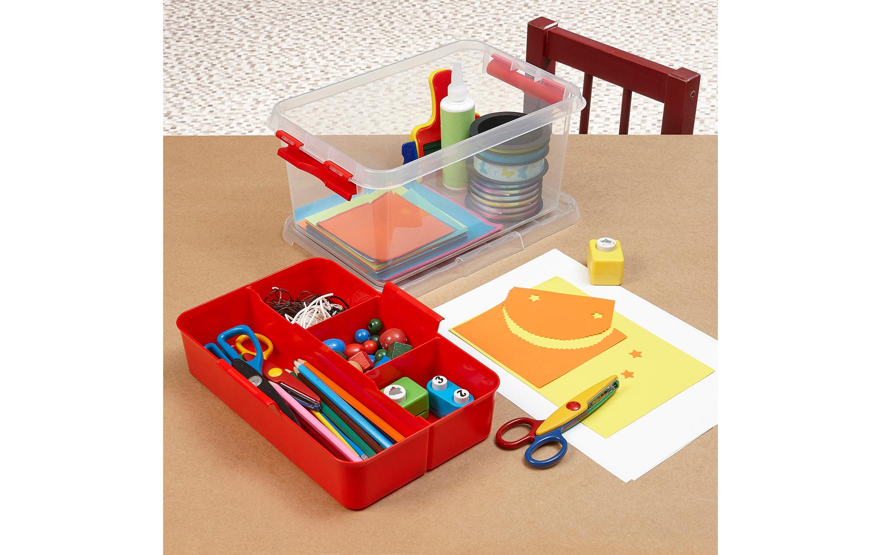 Sigma home Q-Line Aufbewahrungsbox 6 l (mit Deckel) – Kunststoff – Rot/Transparent – 300 × 200 × 145 mm
