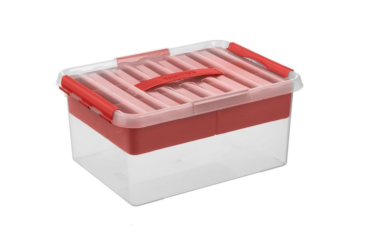 Sigma home Q-Line Aufbewahrungsbox 15 l (mit Deckel) – Kunststoff – Rot/Transparent – 400 × 300 × 180 mm