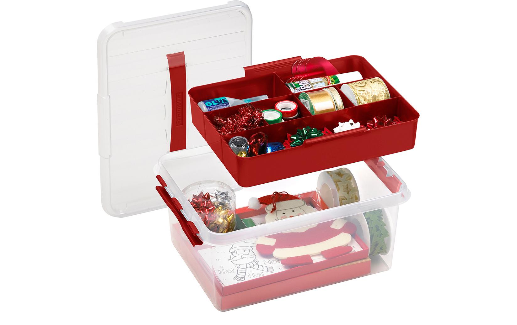 Sigma home Q-Line Aufbewahrungsbox 15 l (mit Deckel) – Kunststoff – Rot/Transparent – 400 × 300 × 180 mm