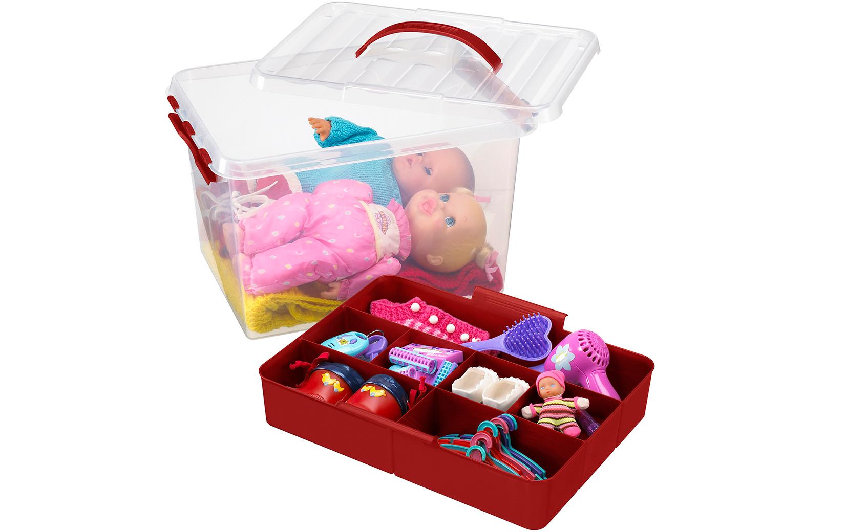 Sigma home Q-Line Aufbewahrungsbox 15 l (mit Deckel) – Kunststoff – Rot/Transparent – 400 × 300 × 180 mm