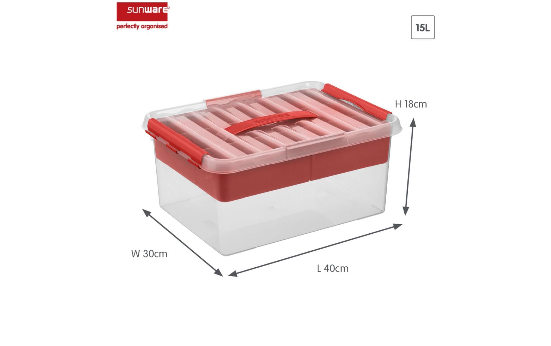 Sigma home Q-Line Aufbewahrungsbox 15 l (mit Deckel) – Kunststoff – Rot/Transparent – 400 × 300 × 180 mm