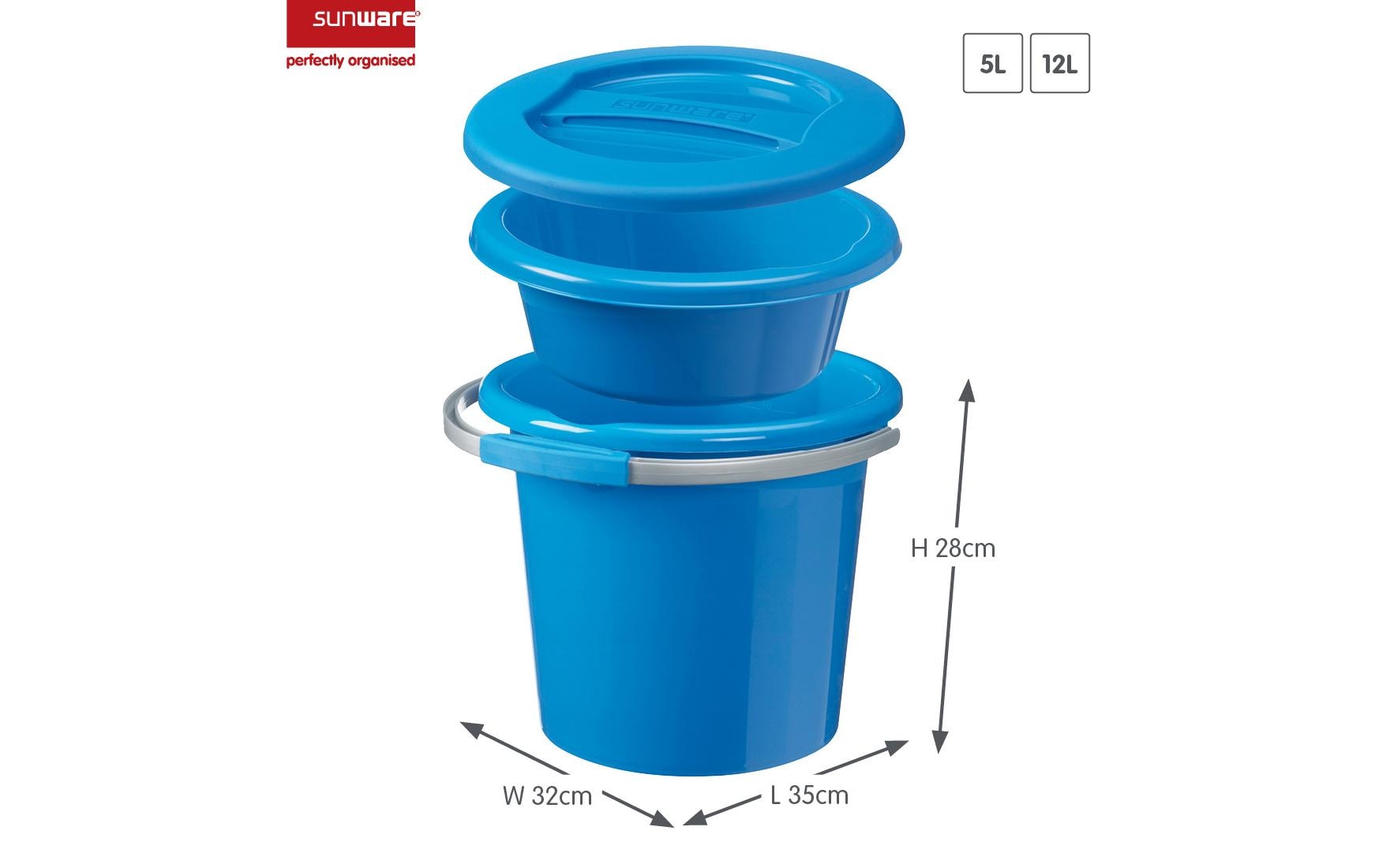 Sigma home Putzeimer Water-Line – 12 l – 3-teilig – blau – Kunststoff – 32,0 × 35,0 × 28,0 cm