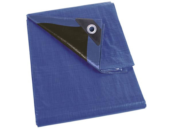 Perel Abdeckplane – 140 g/m² – 10 m × 12 m – Kunststoff – blau/schwarz – verstärkte Kanten, Ösen, wasserdicht