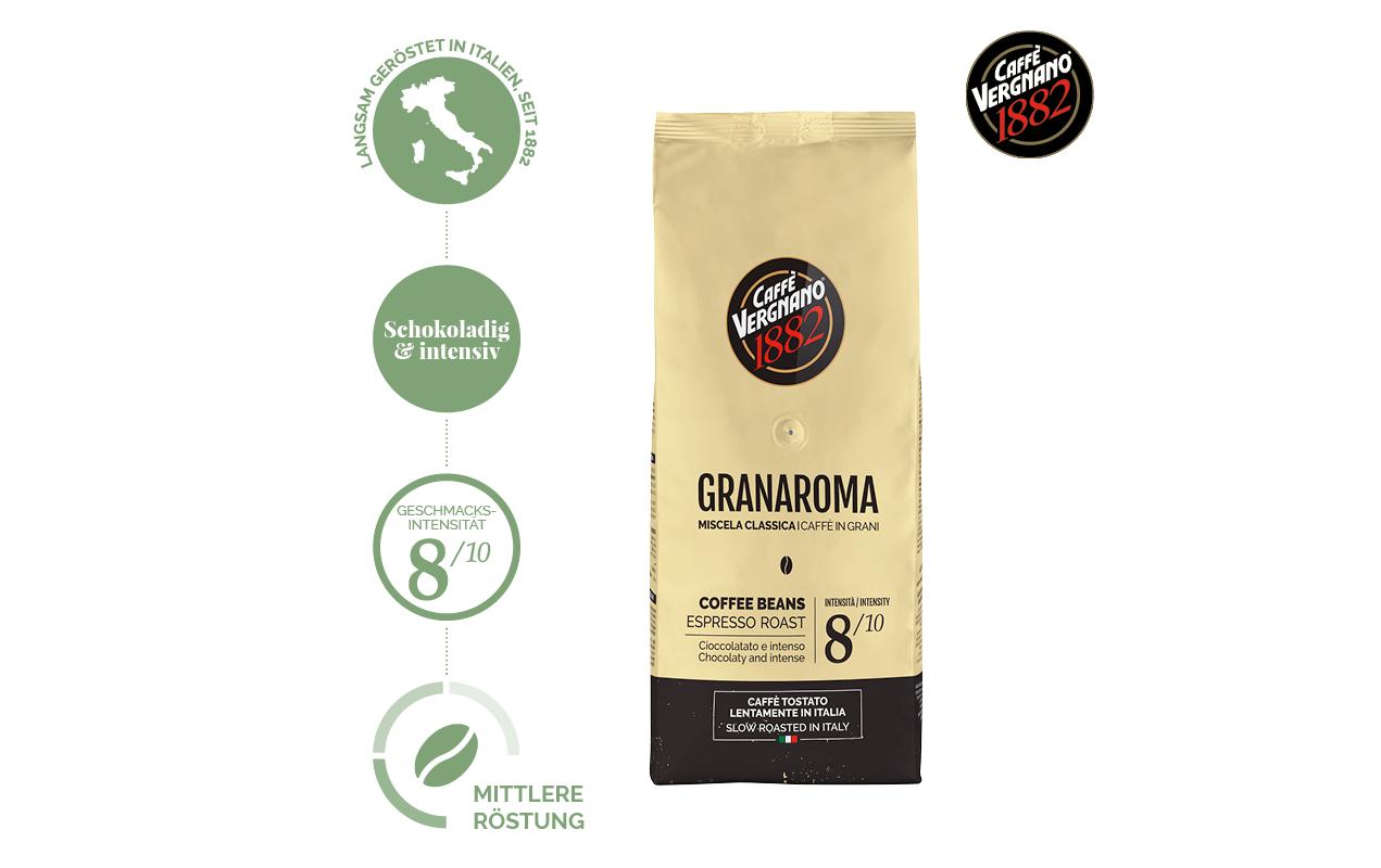 Caffè Vergnano Granaroma – Kaffeebohnen – Lungo, Intensität 8, 1 kg