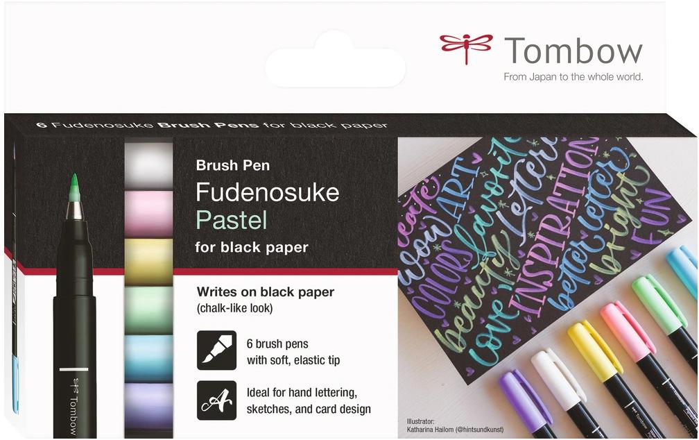 Tombow Fudenosuke Brush Pen Pastell – Pinselspitze, wasserbasiert, 6 Farben