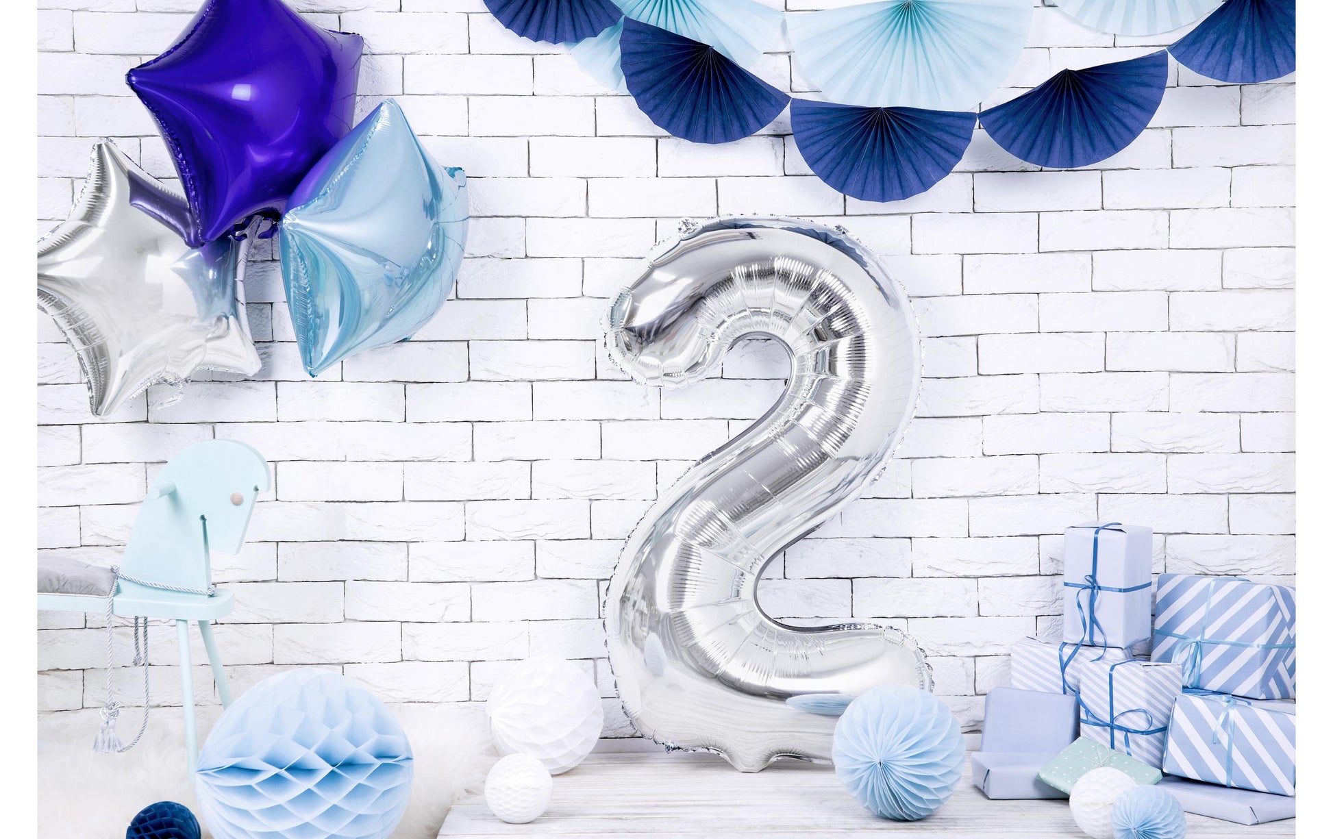 PartyDeco Folienballon Zahl 2 – Silber – 86 cm – Folie – 1 Stück