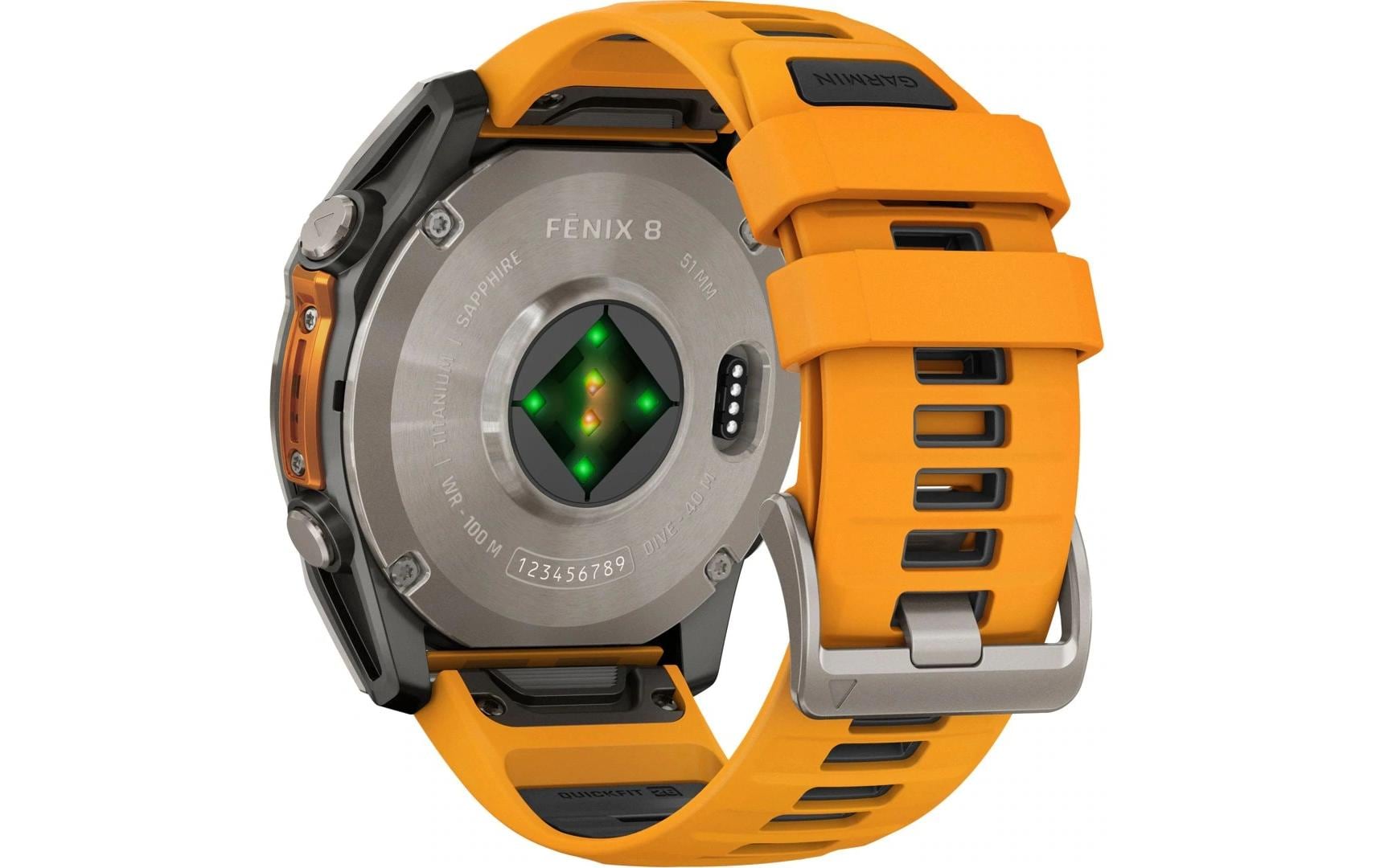 Garmin Fenix 8 AMOLED Sapphire – GPS-Smartwatch – 51 mm, 1,4", GPS, AMOLED, Saphirglas, 100 m, Silber/Orange