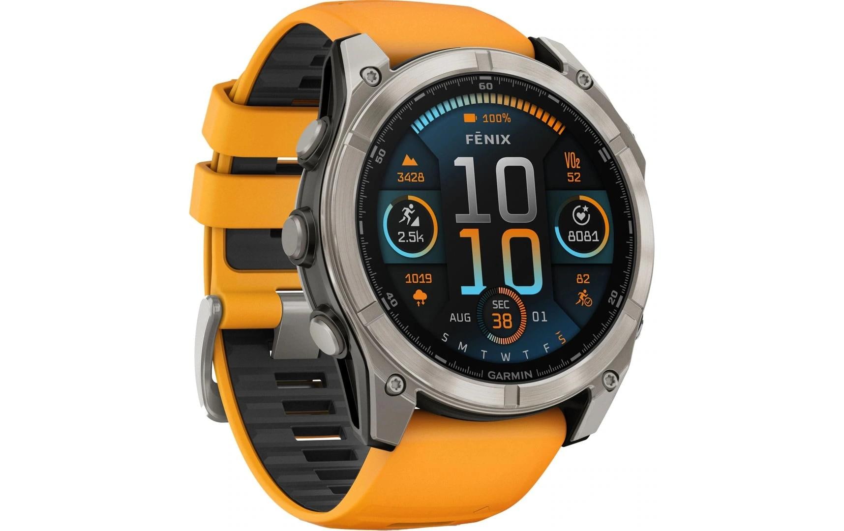Garmin Fenix 8 AMOLED Sapphire – GPS-Smartwatch – 51 mm, 1,4", GPS, AMOLED, Saphirglas, 100 m, Silber/Orange