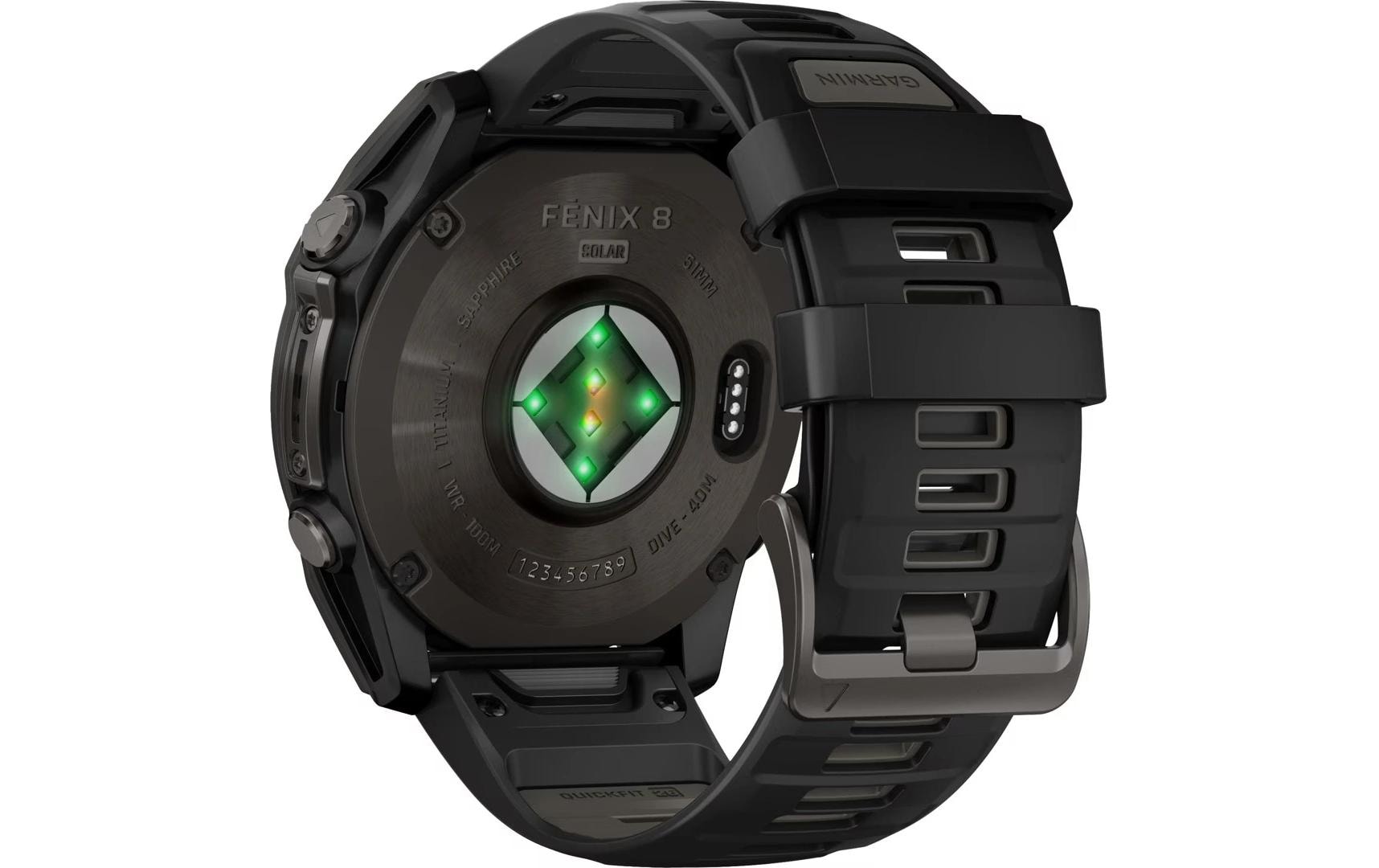 Garmin Fenix 8 Solar – GPS-Smartwatch – 51 mm, 1,4", GPS, WLAN, Saphirglas, 100 m, Schwarz, Sportarmband