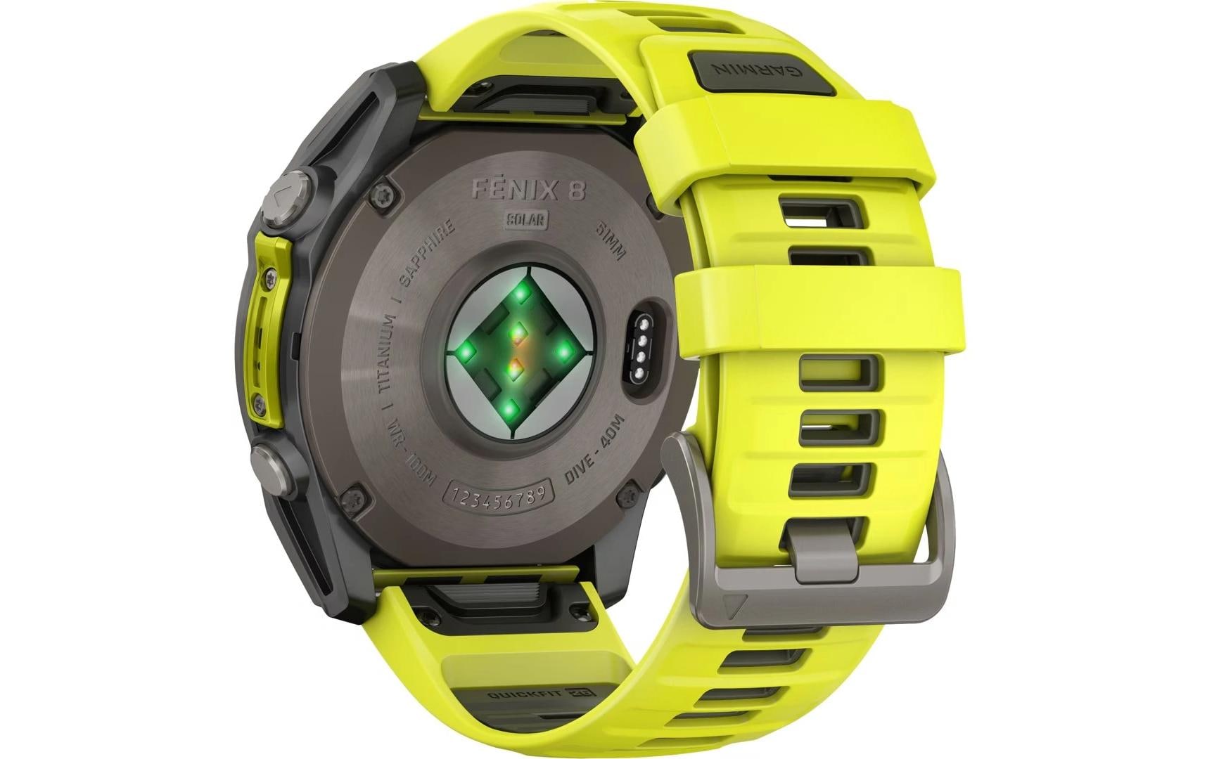 Garmin Fenix 8 Solar Sapphire – GPS-Smartwatch – 51 mm, 1,4", GPS, Saphirglas, 100 m, Gelb/Silber