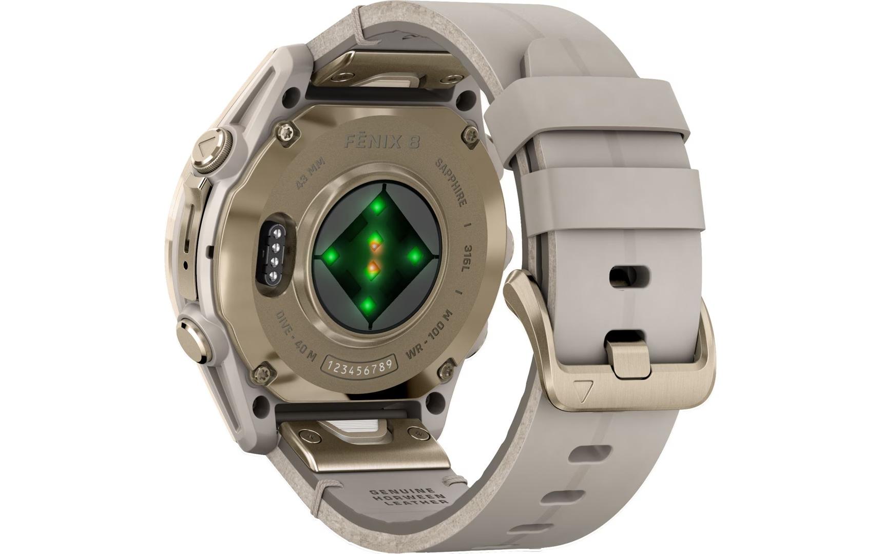 Garmin Fenix 8 AMOLED Sapphire – GPS-Smartwatch – 43 mm, 1,3", GPS, 10 ATM, Gold, Hellgrau