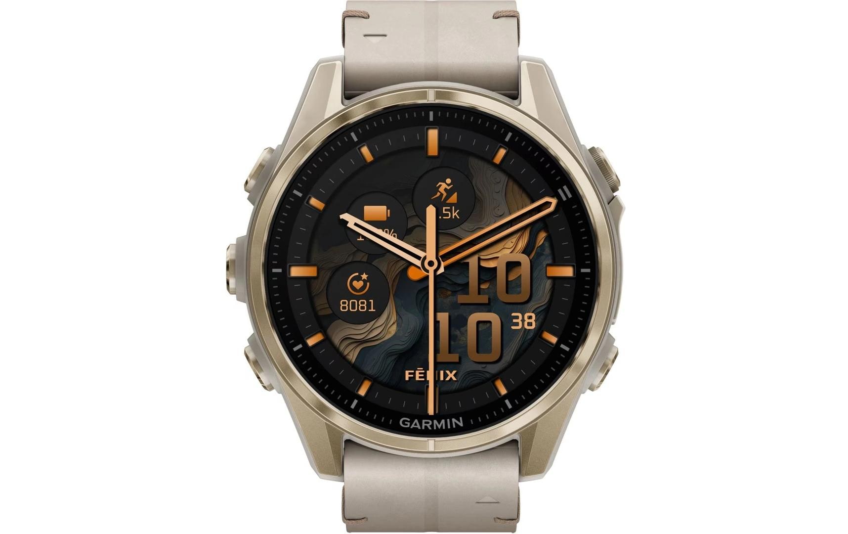 Garmin Fenix 8 AMOLED Sapphire – GPS-Smartwatch – 43 mm, 1,3", GPS, 10 ATM, Gold, Hellgrau