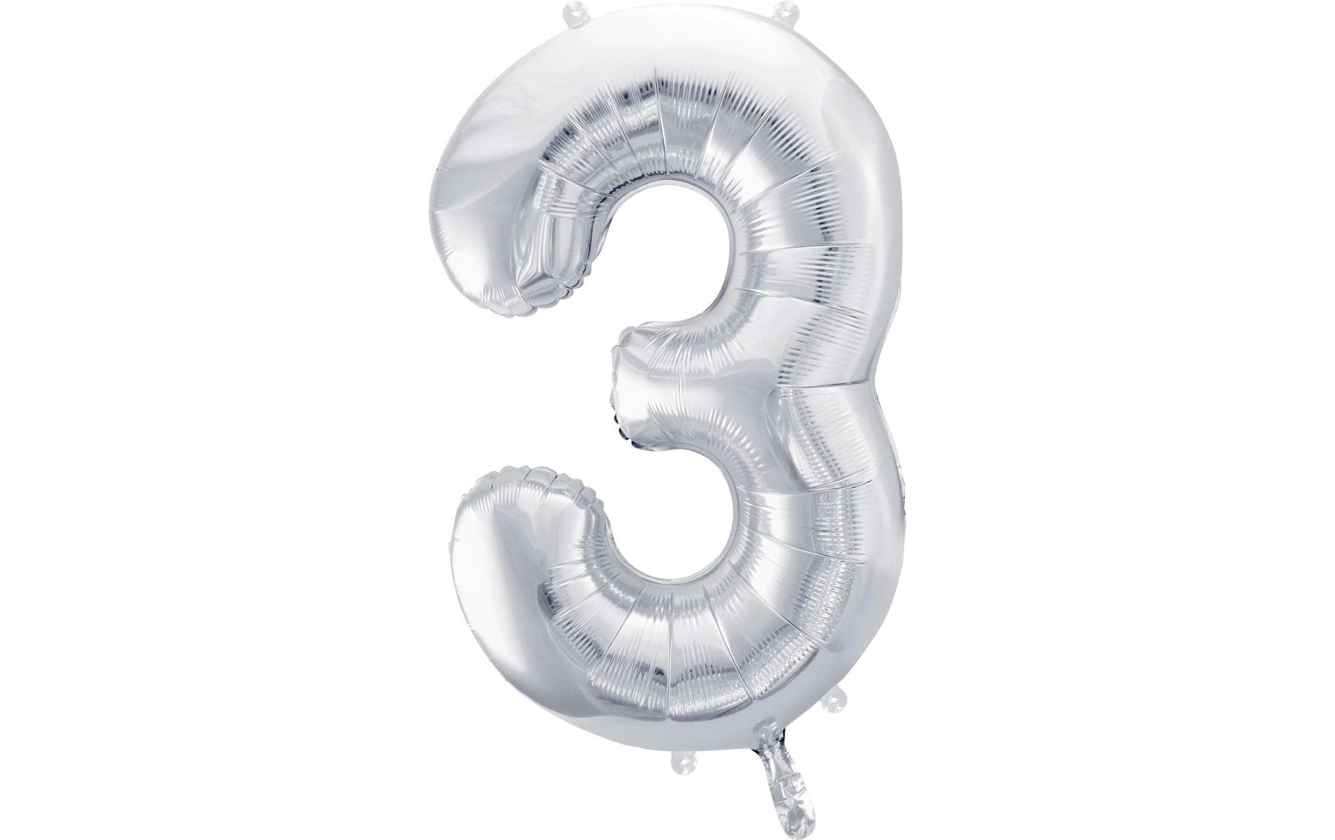 PartyDeco Folienballon Zahl 3 – Silber – 86 cm – Folie – 1 Stk