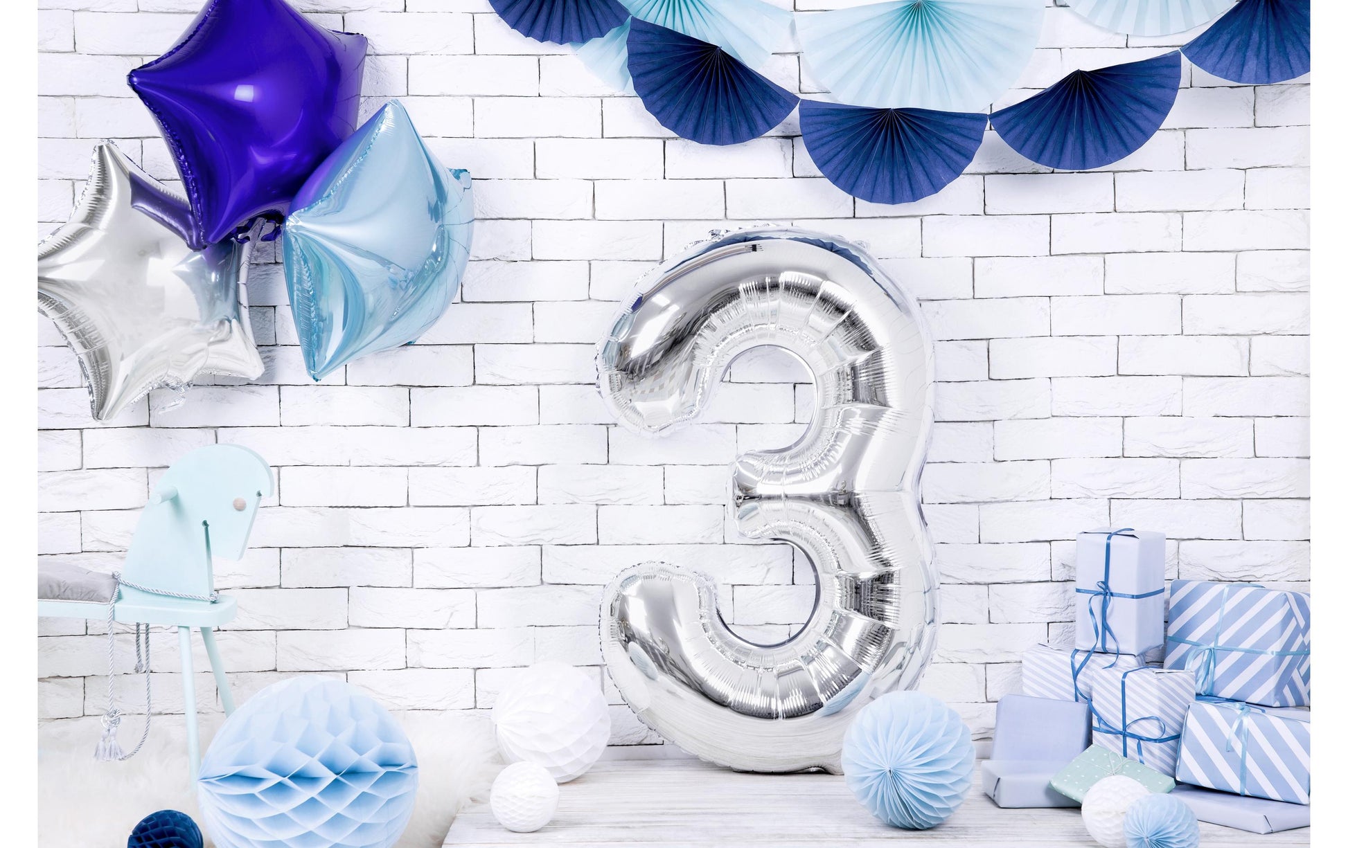 PartyDeco Folienballon Zahl 3 – Silber – 86 cm – Folie – 1 Stk