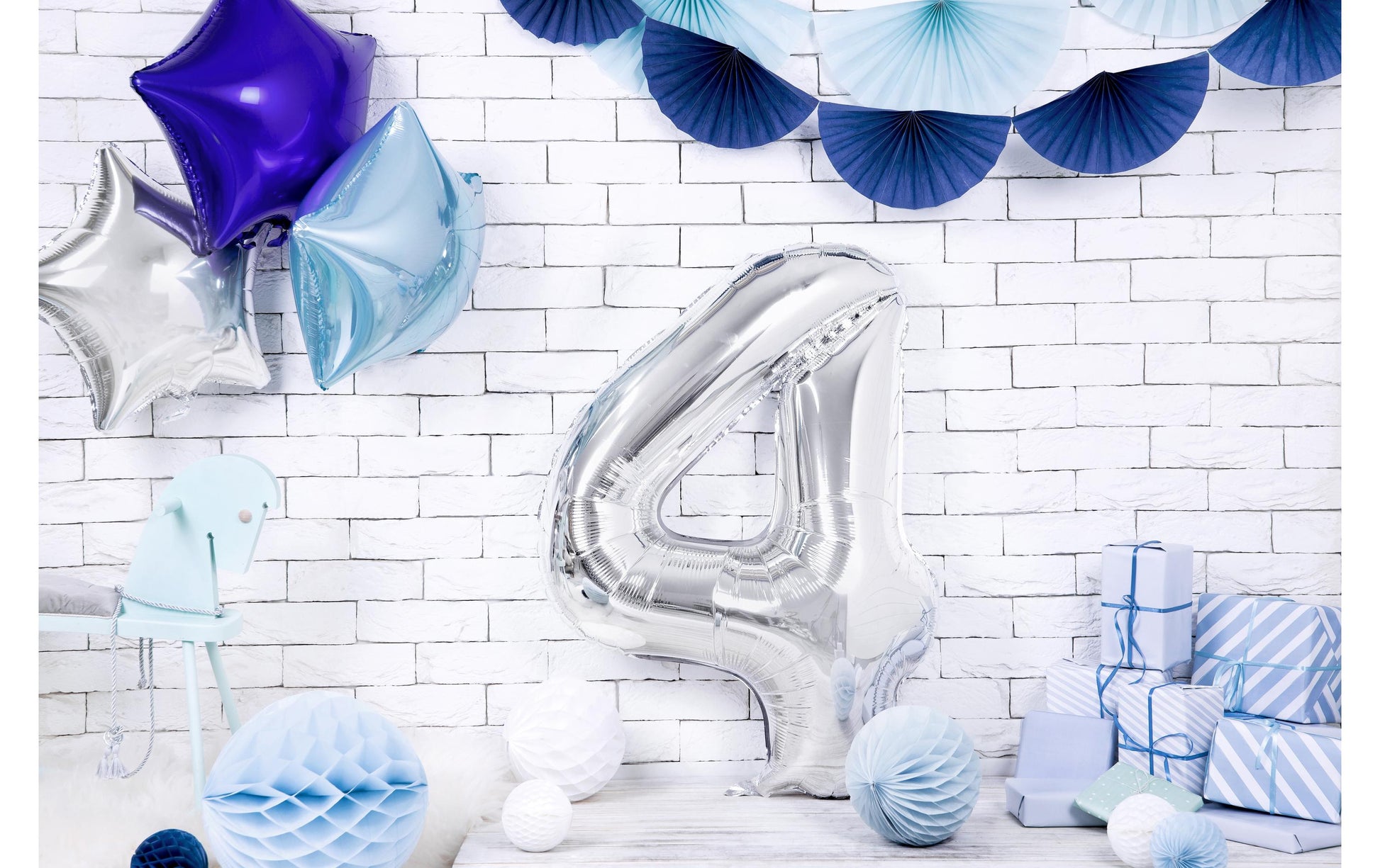 PartyDeco Folienballon Zahl 4 – Silber – 86 cm – Folie – 1 Stk