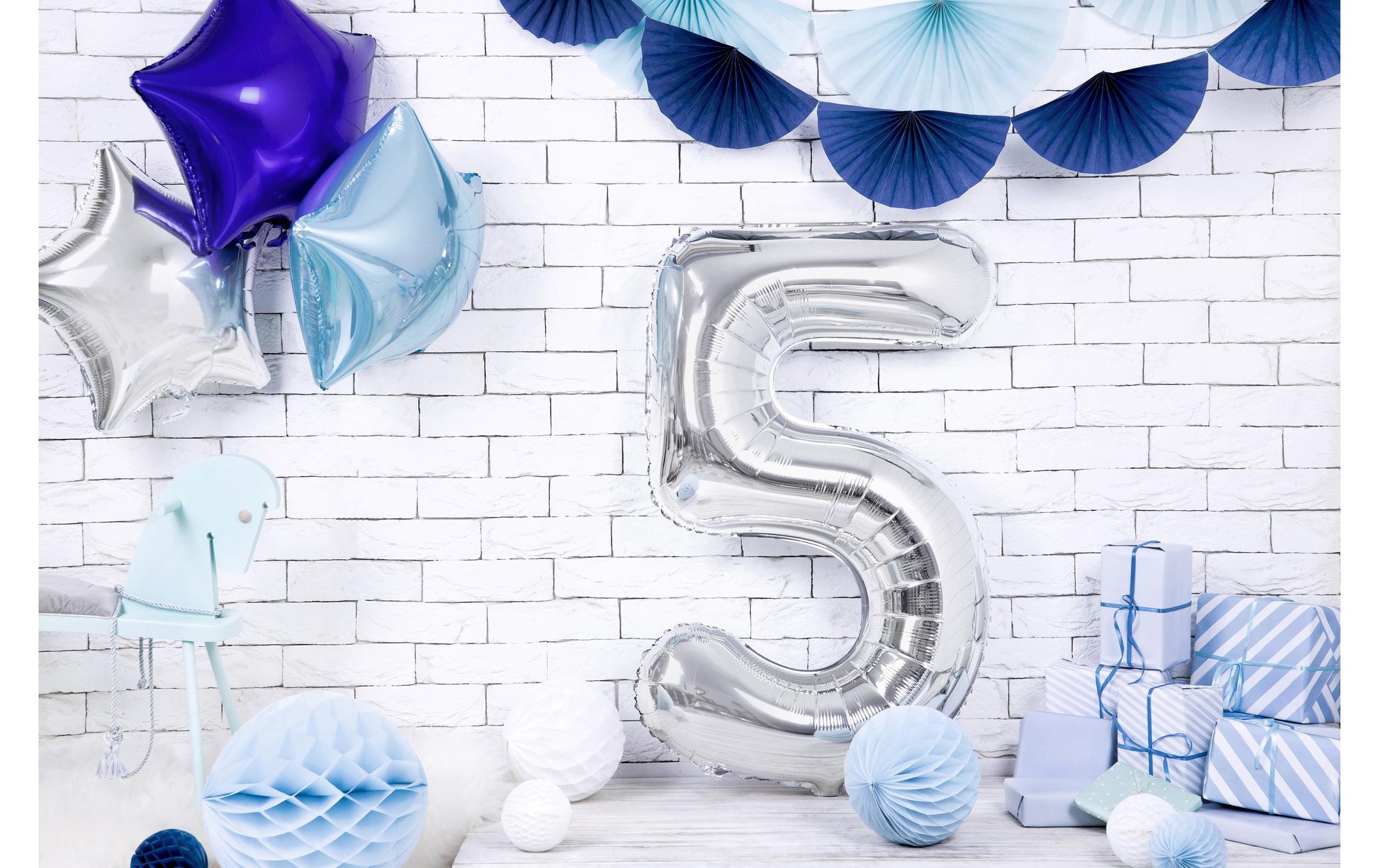 PartyDeco Folienballon Zahl 5 – Silber – 86 cm – 1 Stk