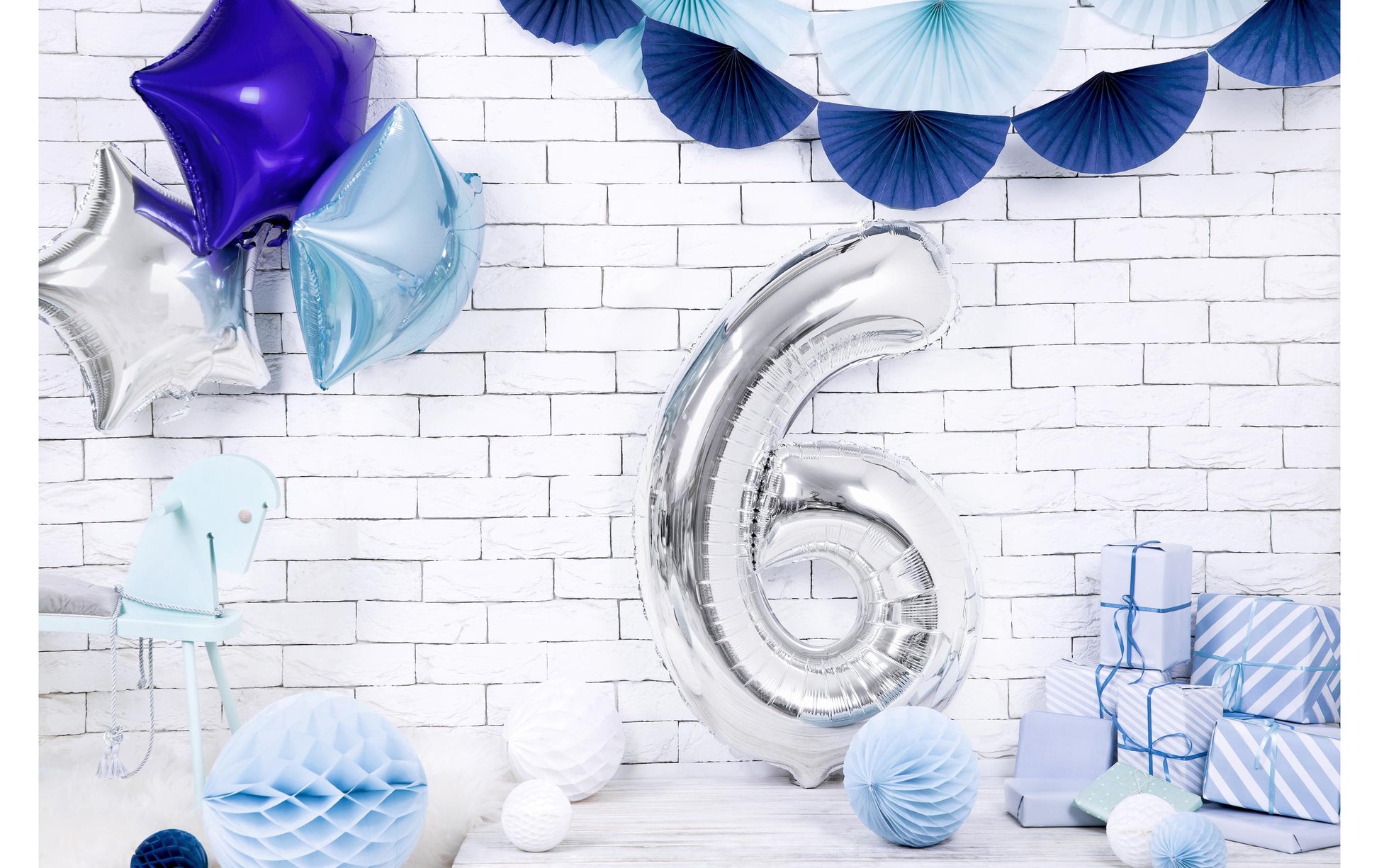 PartyDeco Folienballon Zahl 6 – Silber – 86 cm – Folie – 1 Stk