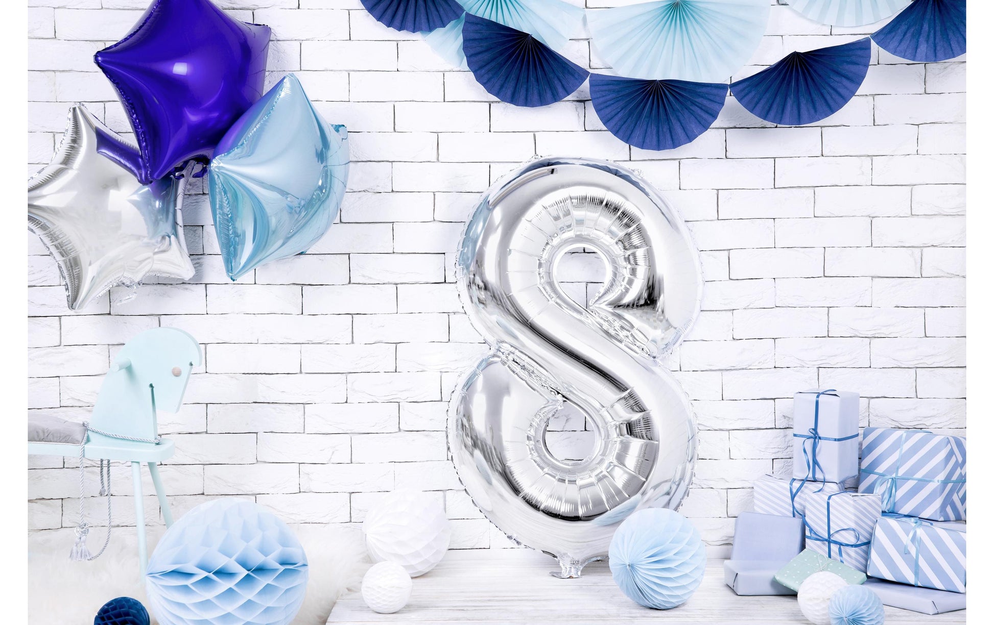 PartyDeco Folienballon Zahl 8 – Silber – 86 cm – Folie – 1 Stk