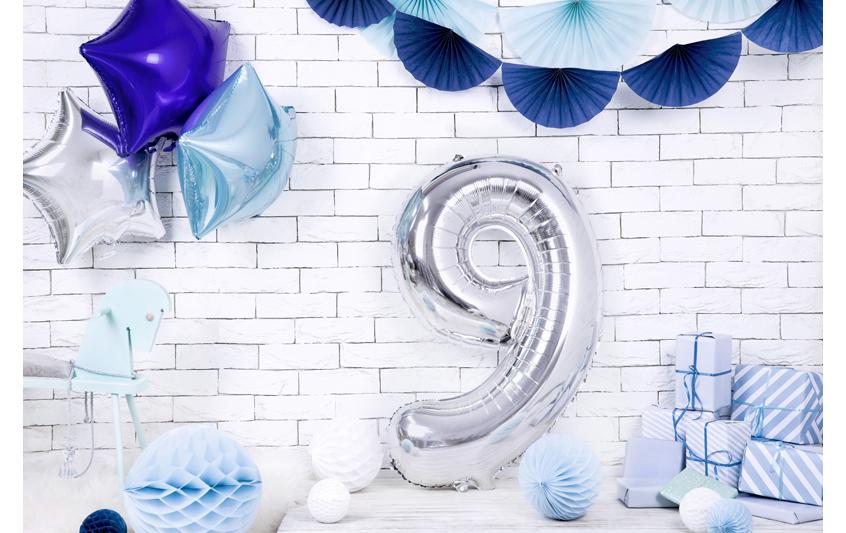 PartyDeco Folienballon Zahl 9 – Silber – 86 cm – Folie – 1 Stück