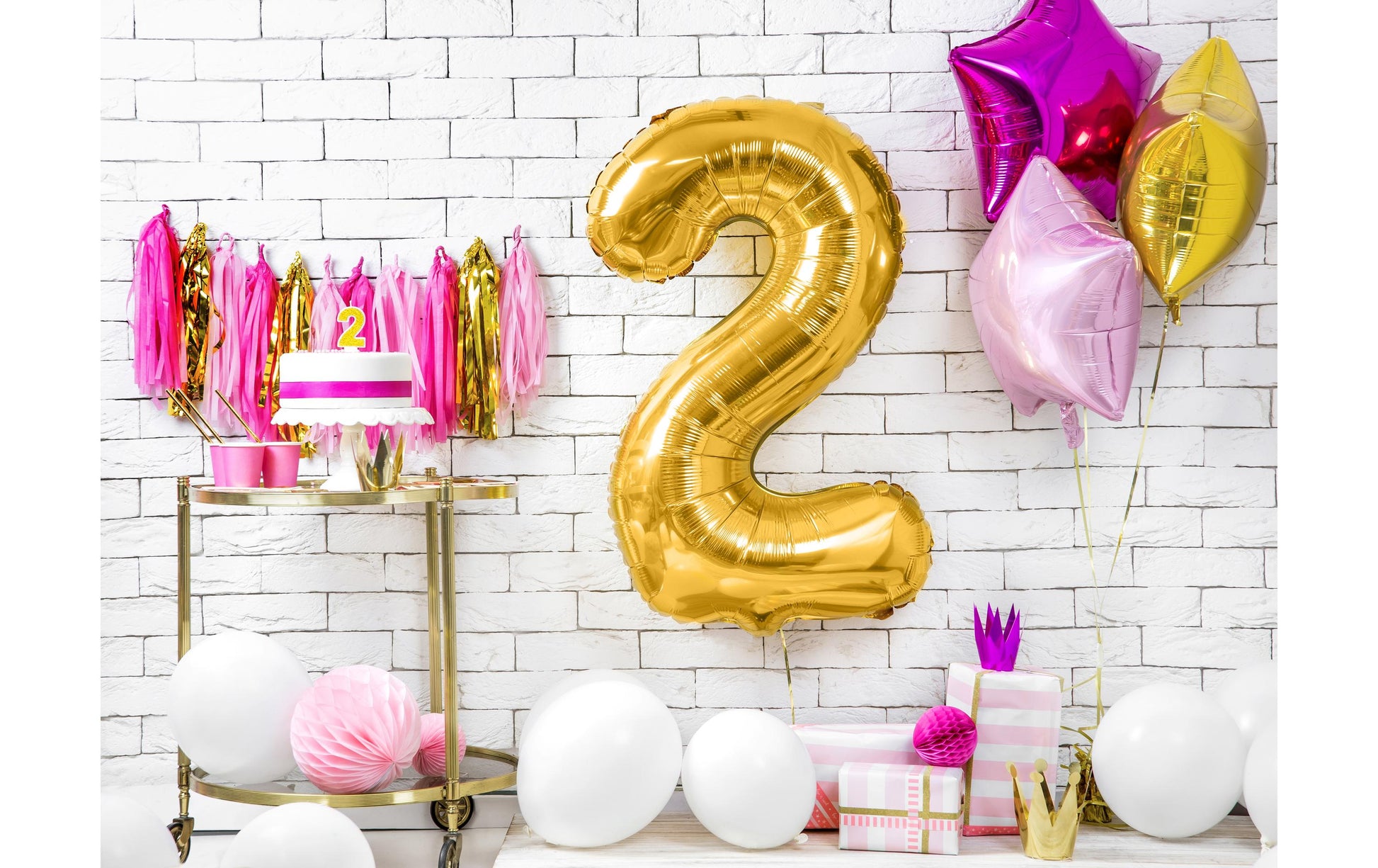 PartyDeco Folienballon Zahl 2 – Gold – 86 cm – Folie – 1 Stk
