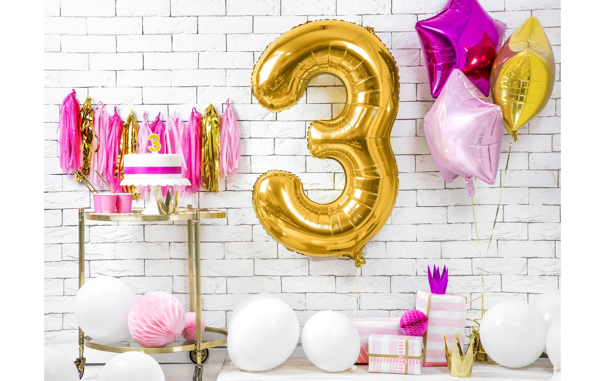 PartyDeco Folienballon Zahl 3 – Gold – 86 cm – Folie – 1 Stück
