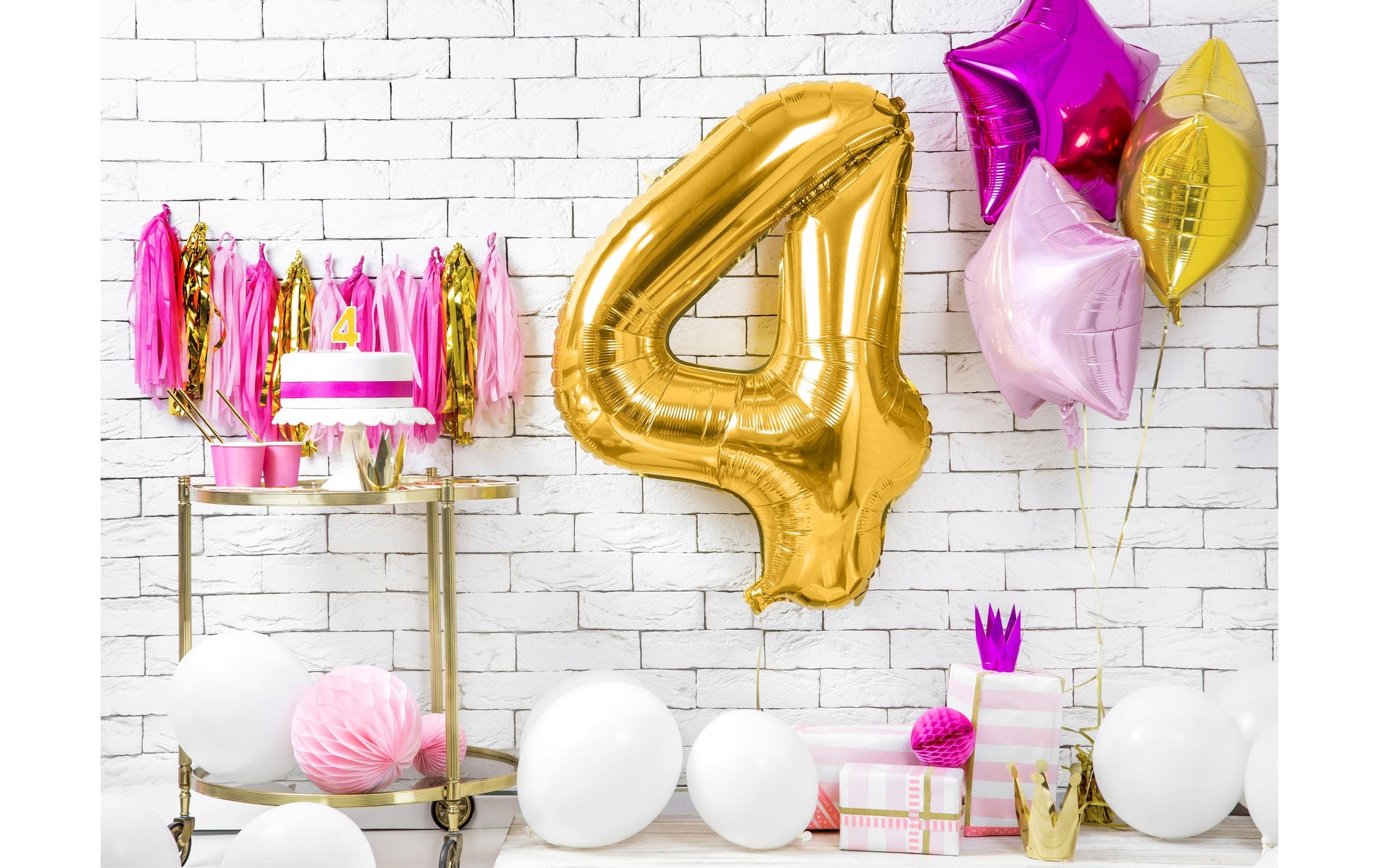 PartyDeco Folienballon Zahl 4 – Gold – 86 cm – Folie – 1 Stk