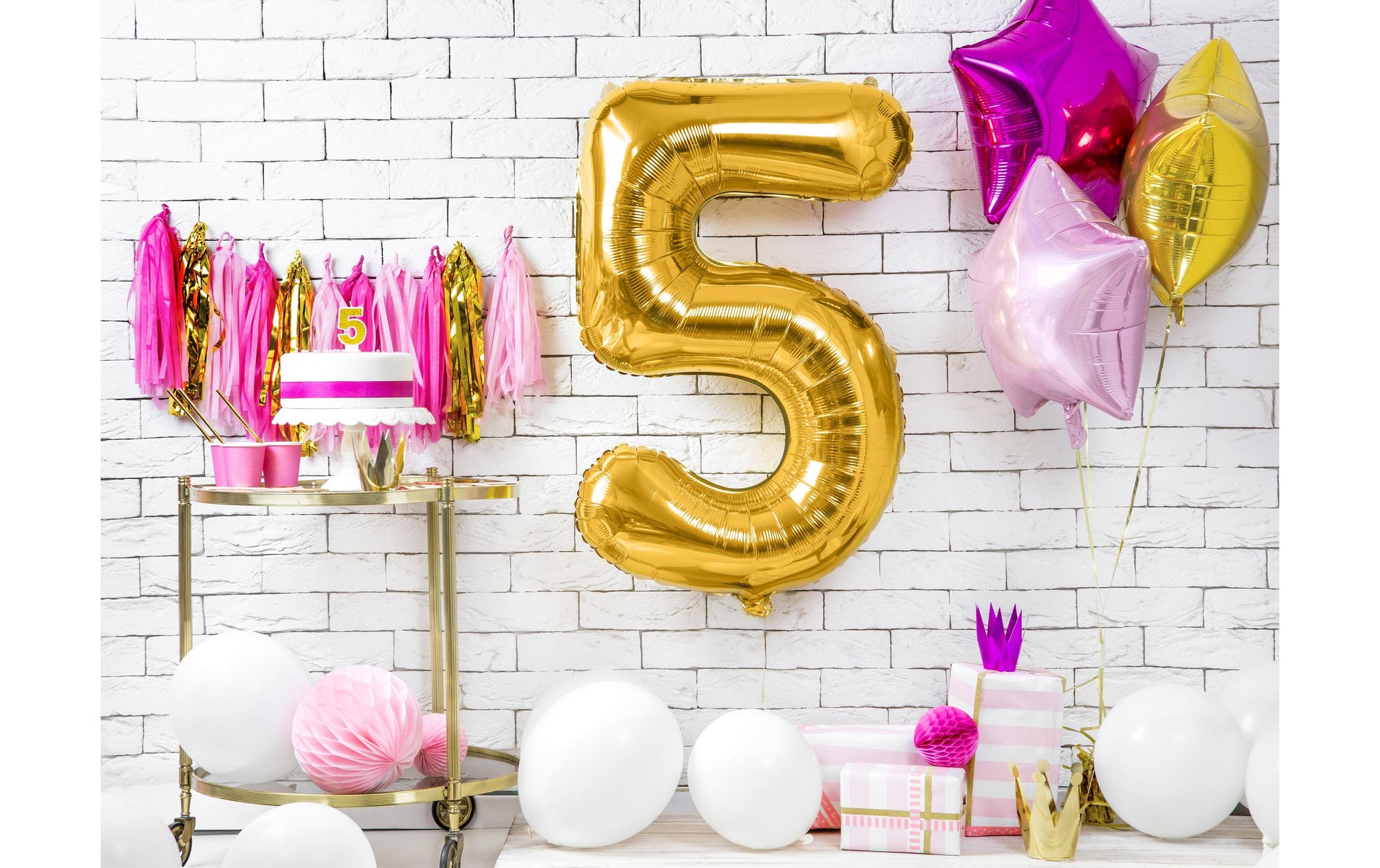 PartyDeco Folienballon Zahl 5 – Gold – 86 cm – Folie – 1 Stk