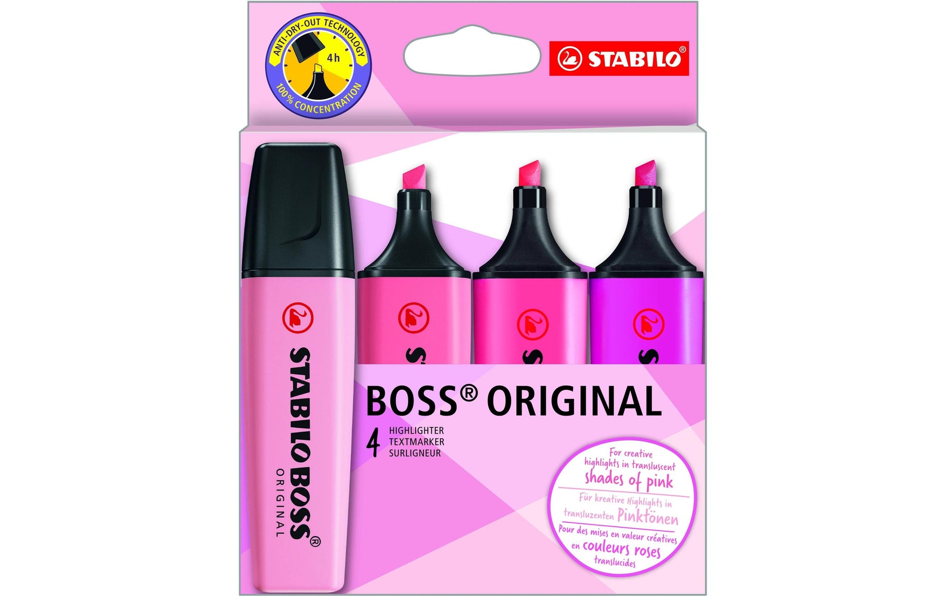 STABILO BOSS Original Textmarker Set 4 Farben – Keilspitze, 2–5 mm