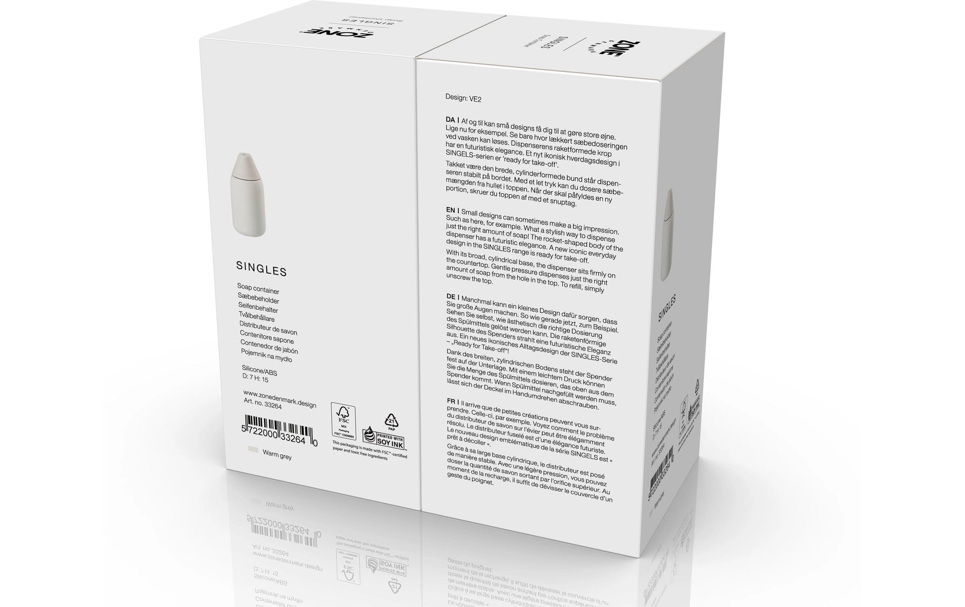 Zone Denmark Singles Seifenspender – Silikon, Hellgrau, 300 ml
